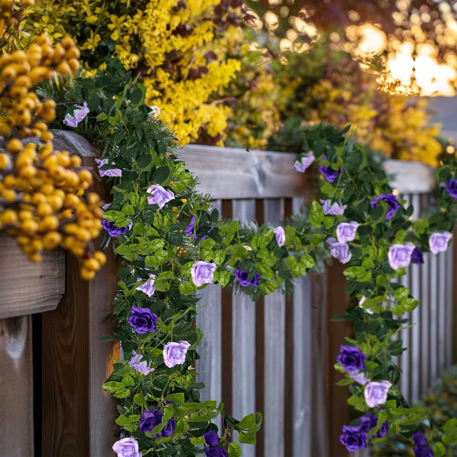 Fake Rose Garland 2 Pack, 15.8FT Artificial Flower Garlands Hanging Rose Vines Silk Flowers for Wedding Backdrop Home Garden Arch Party Decor (Purple) - Image 7