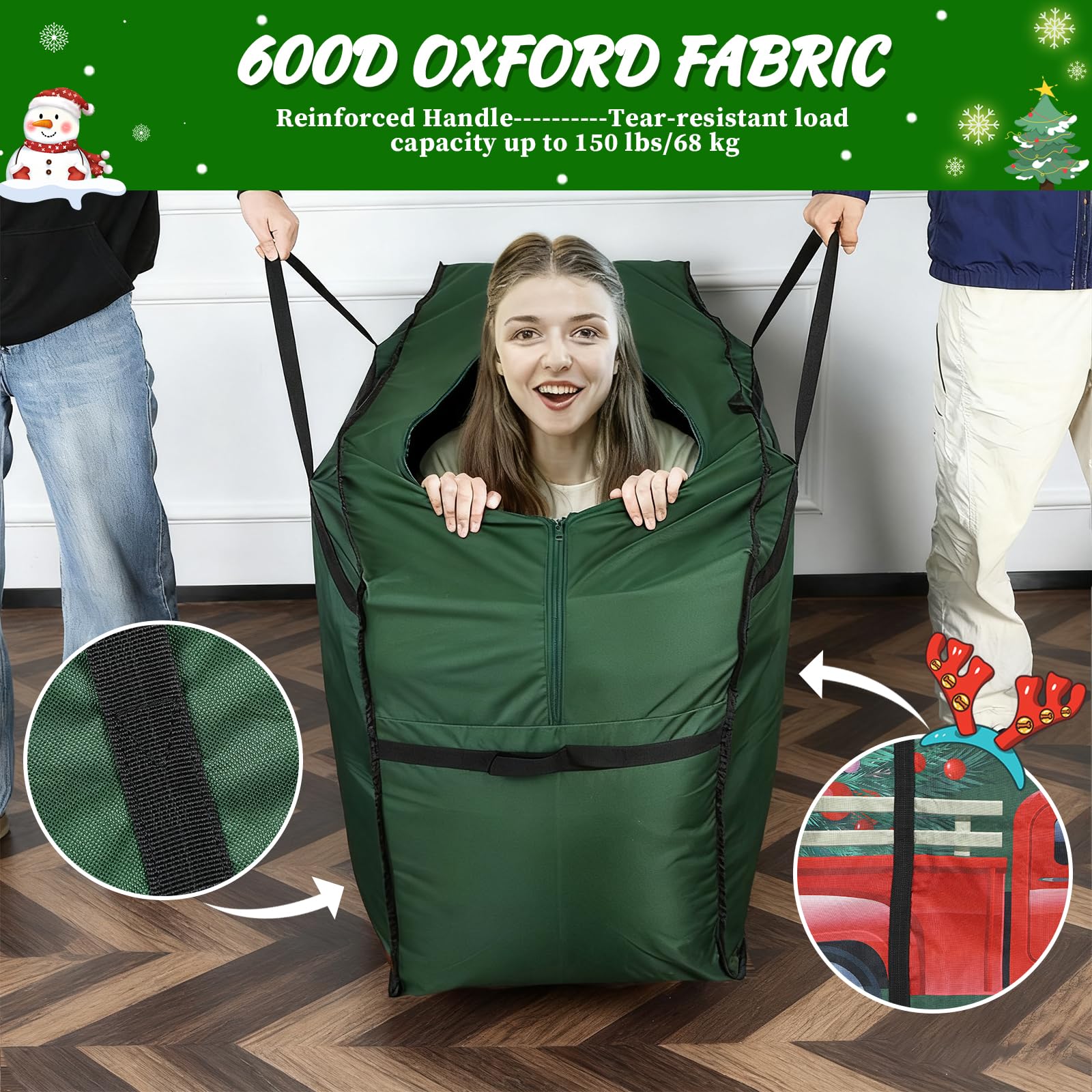 SHareconn Sacca per Albero di Natale, Borsa Oxford 600D Grande, Resistente e Impermeabile con Manici Rinforzati, Adatta per Alberi di Natale Artificiali Fino a 220 cm e Palline di Natale, Verde
