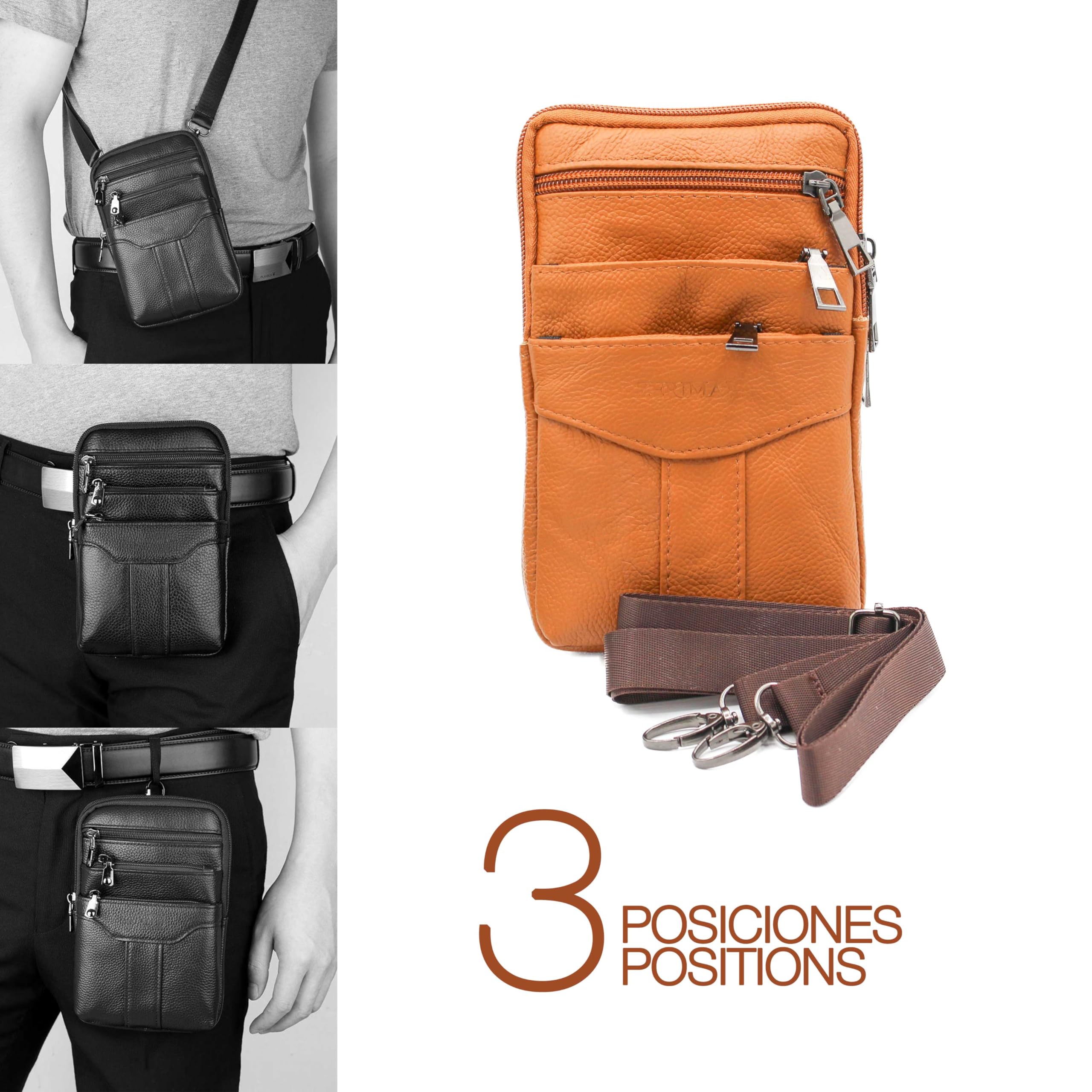 Zerimar Bandolera Pequeña Piel Natural | Bolso Bandolera Hombro Cuero | Bandolera Cuero Casual | Bolso de Mujer y Hombre | Medidas 18x12x4 cm