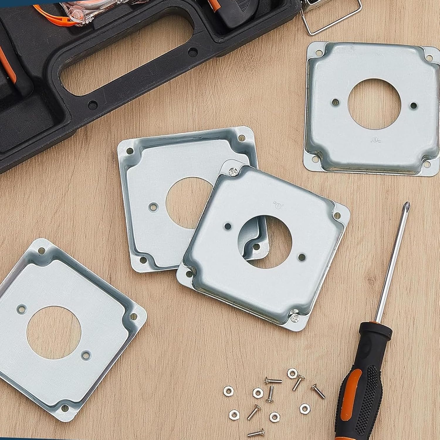 4 Pack Sturdy Galvanized Alloy Electrical Box Covers for 4Inch Square Outlet Enclosures Junction Protective Easy Installion Electrical Cover