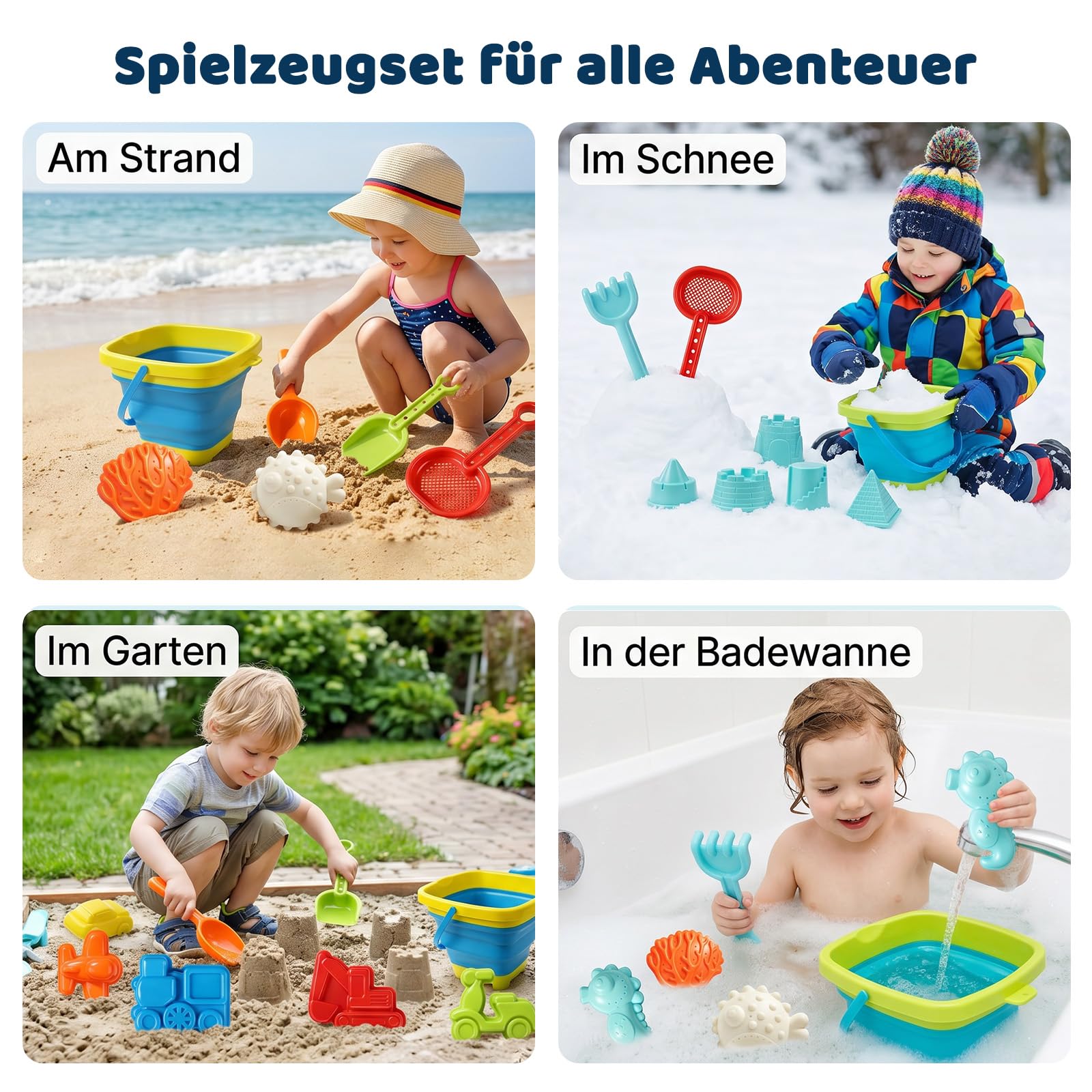 21 in 1 Sandspielzeug, Strandspielzeug Kinder Sandkasten Spielzeug mit Faltbarer Eimer, Innovative Handtaschen, Sandschaufel, Sandformen, Tragbar und platzsparend für Jungen Mädchen Kinder