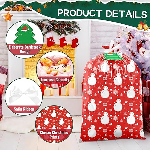 Miniatura 3 de TranquilBliss Bolsas grandes de regalo de Navidad, 3 bolsas de Navidad de gran tamaño de 44 x 36 pulgadas, bolsas de regalo de plástico de gran