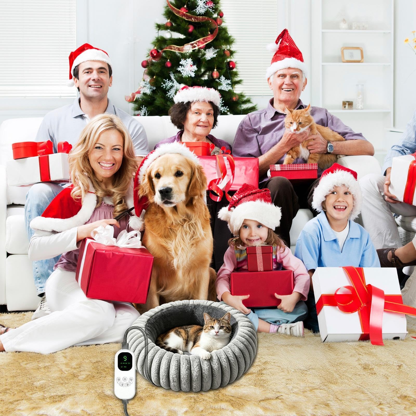 Generisch Cuccia riscaldata per gatti, 9 livelli, rotonda, morbida, calda | Cuscino termico a forma di gatto per angolo, casa, esterno, tempo familiare, soggiorno, viaggio, pavimento, camera da letto