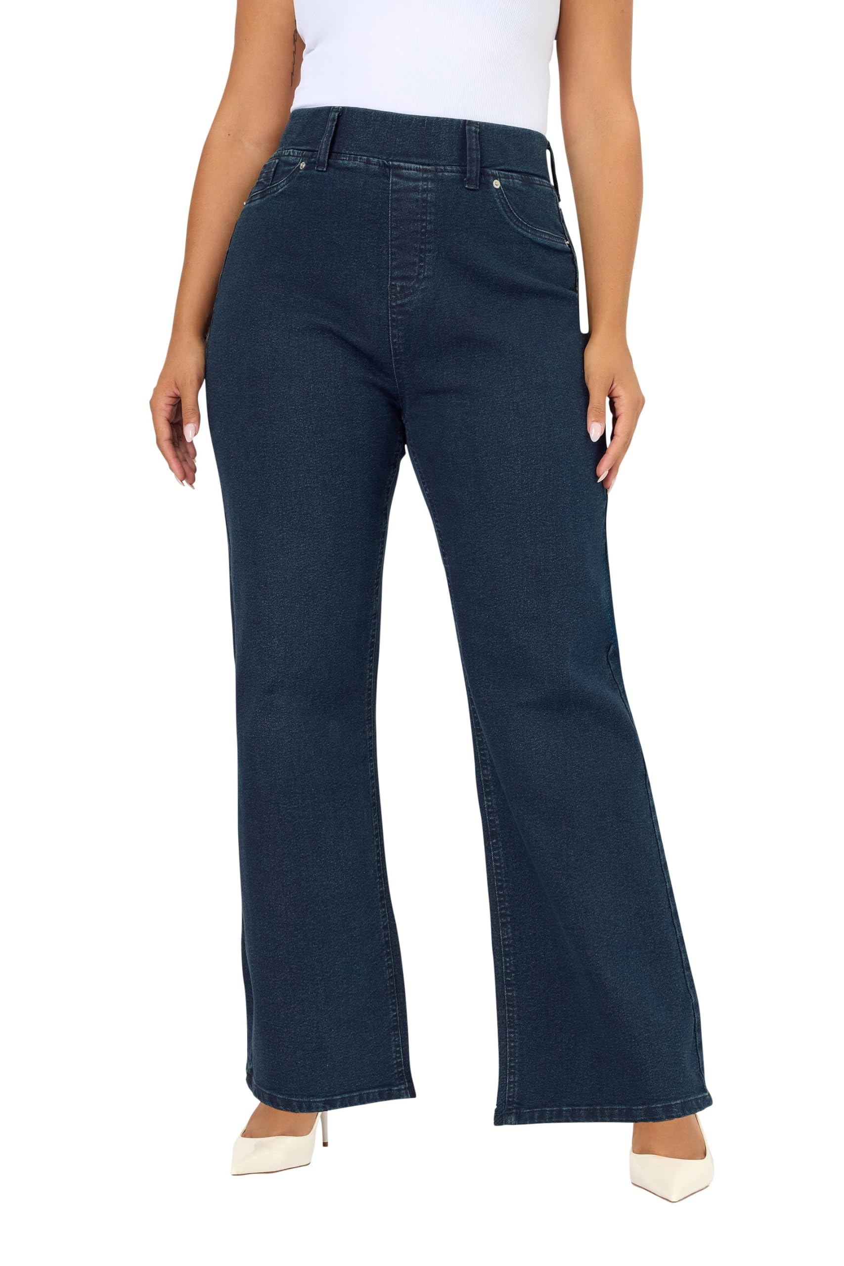 Yours Women's Dark Blue Curve Blue Wide Leg Jeggings - Plus Size Curve