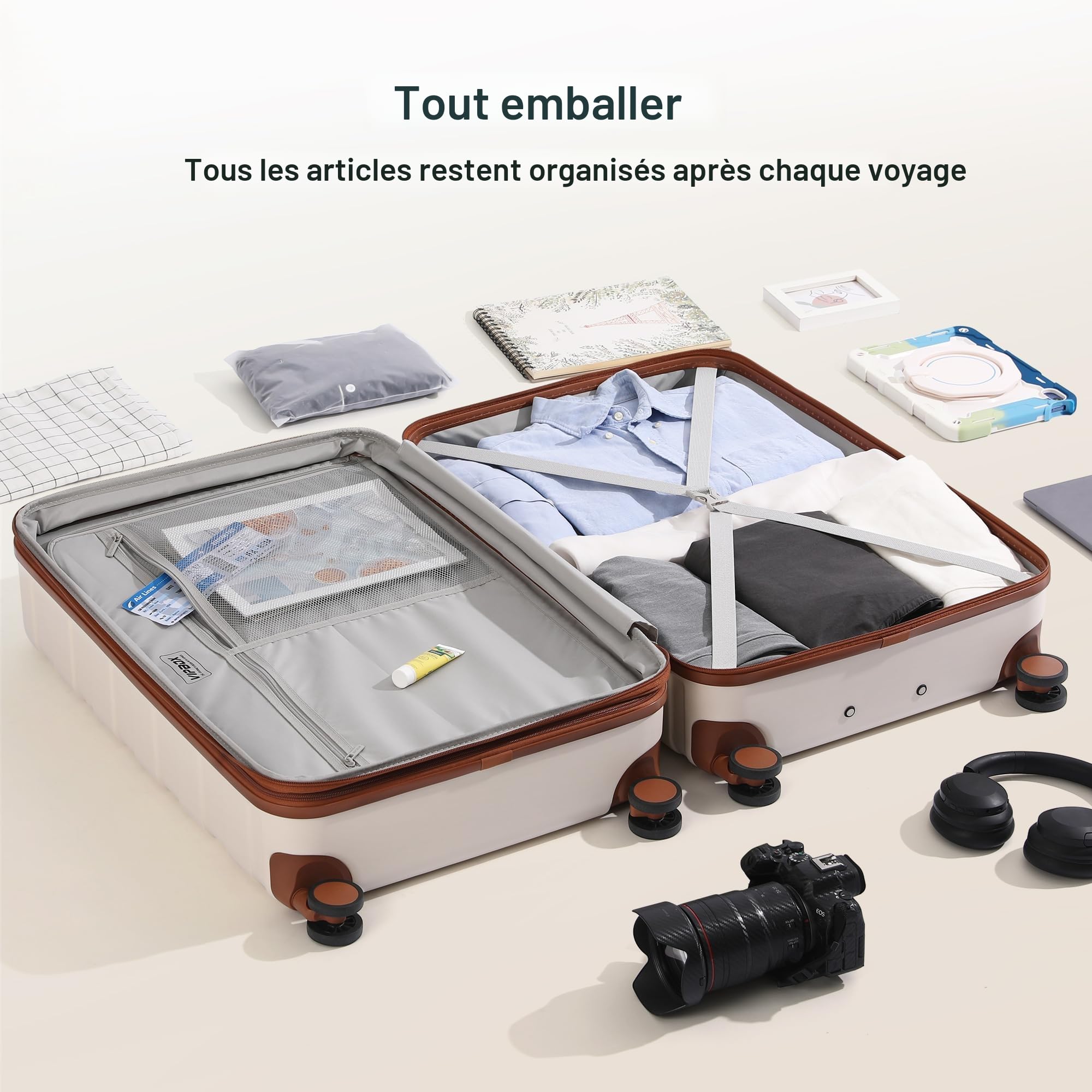 Vipbox Valise Set 3 Rigides (3 Ans DE Service VIP) Sets de Bagages Extensible Polycarbonate Ultra Legere et Durable Valise de Voyage Cabine avec Serrure TSA et 4 Roues, Blanc Élégan