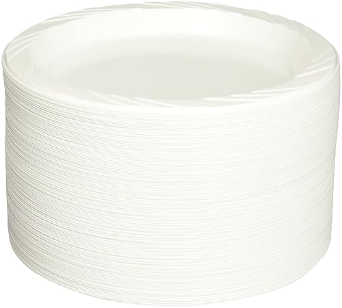 Genuine Joe Platos blancos de plástico reutilizables, 9 pulgadas (paquete de 125)