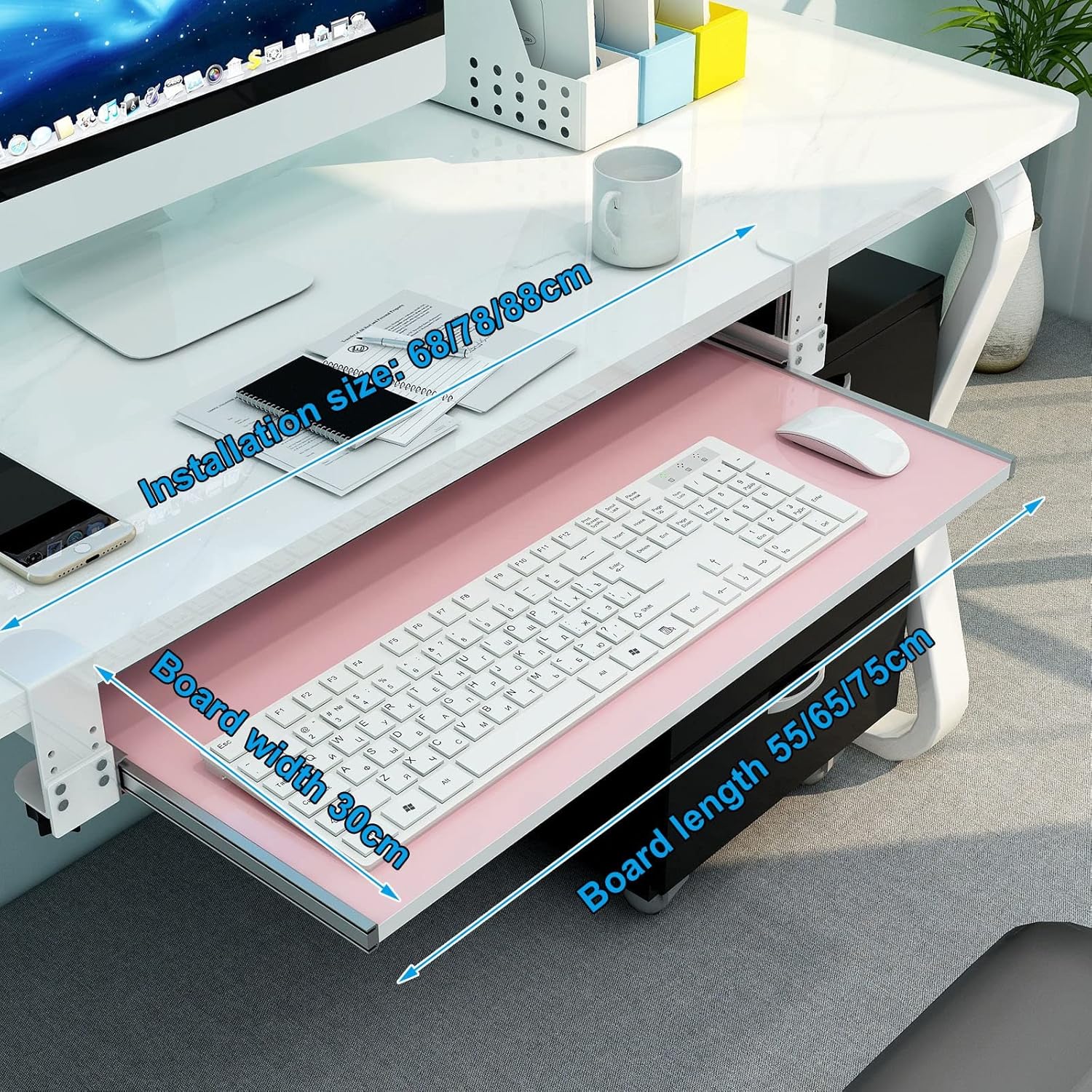 人間工学に基づいたデスクエクステンション - コンピューター用木製キーボードトレイ、キーボードとマウスをサポート - Cクランプ付き