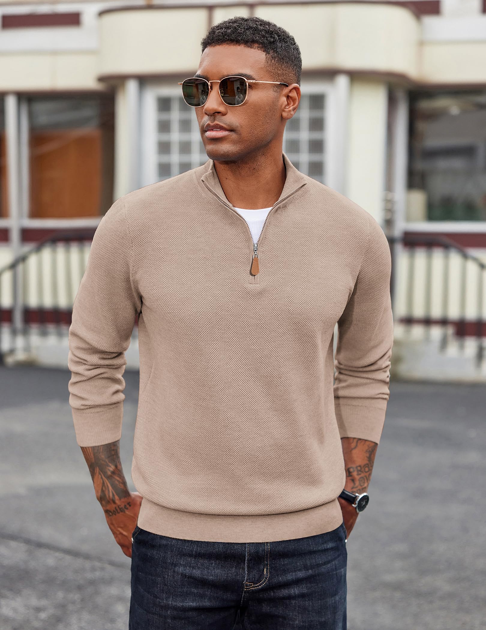 COOFANDY Maglione con Zip Uomo Pullover Invernale Maglione da Maglia Sweater Casual Regular Fit Maglioncino Firmato