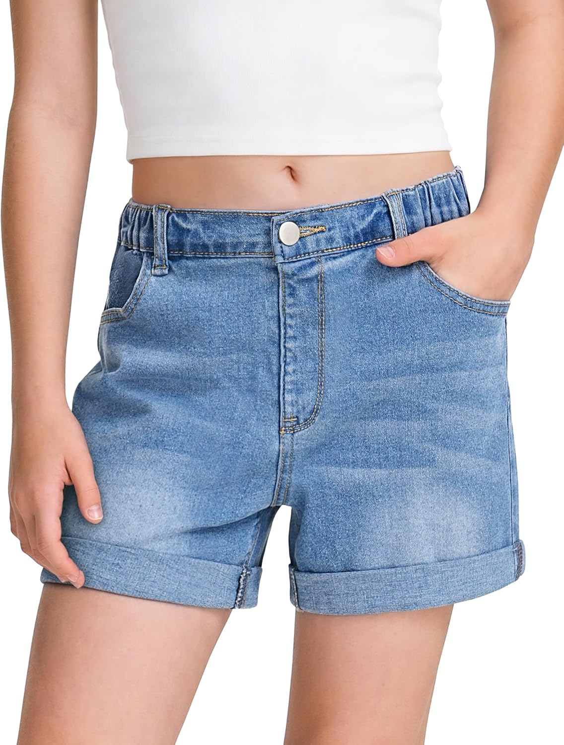 BOOPH Girls Jean Shorts Kids Athletic Denim Shorts Summer Casual Uniform Shorts for Teen Girl