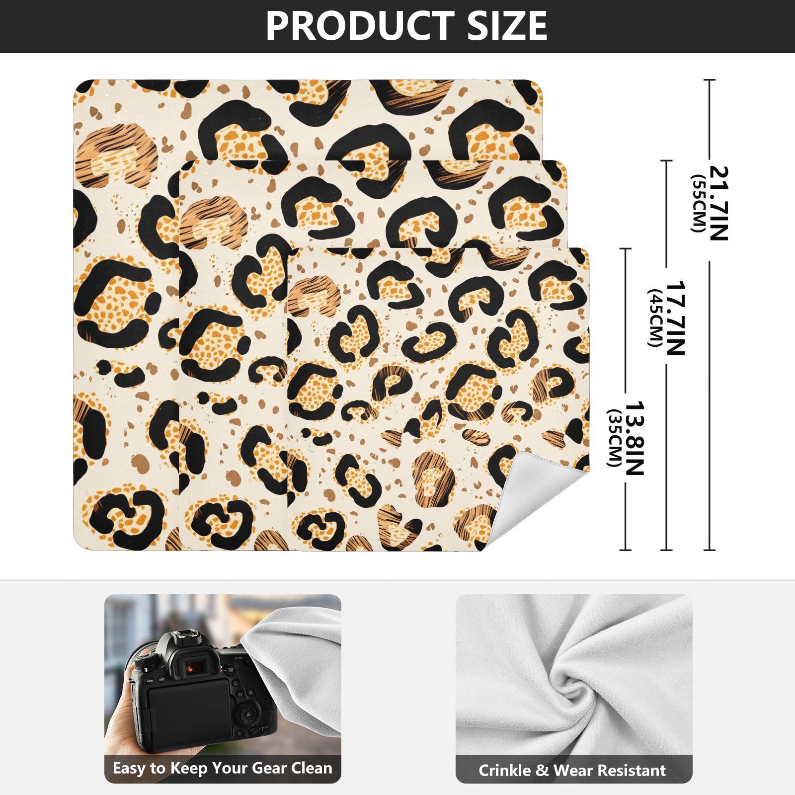 ODAWA Leopard Self-Adhesive Cloths 17.7X17.7 Inch Magic Flexible Folding Self-Stick Makeup Bag Lightweight Foldable Wrapper for Camera Accessories