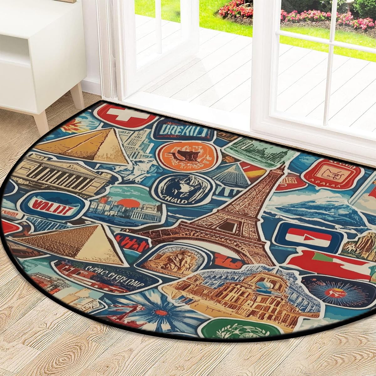 Mexpekil Paillasson de voyage vintage en forme de demi-lune pour intérieur et extérieur, antidérapant, lavable, absorbant, anti-saleté, 100 x 160 cm