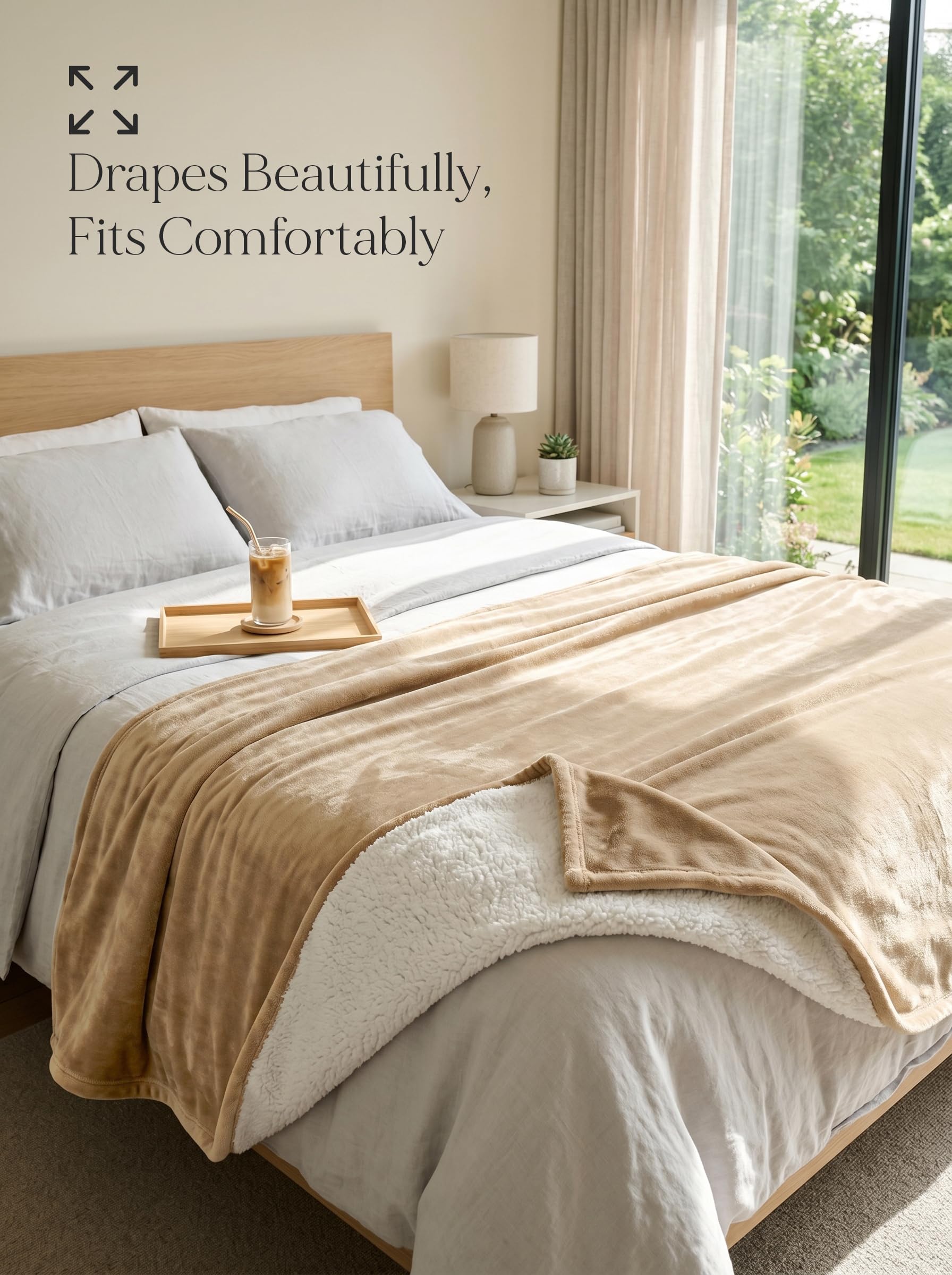 Utopia Literie Couverture Sherpa [Chameau, 228x228 cm] - 480GSM Couverture réversible en Polaire épaisse et Chaude pour lit, canapé, Camping et Voyage