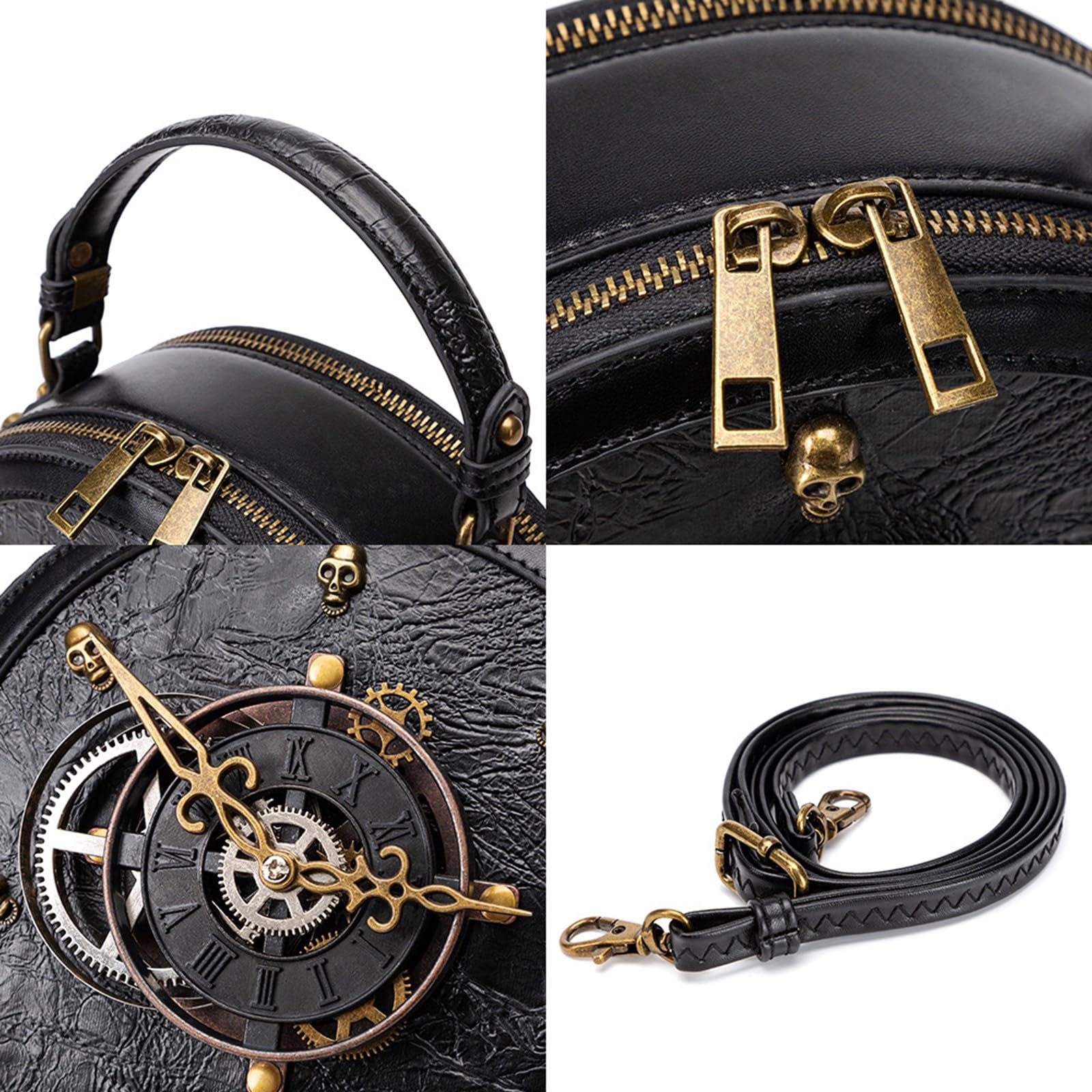 Borsa a tracolla retrò per le donne borsa dell'orologio in pelle PU spalla borsa alla moda elegante messaggeri donna steampunk spalla in pelle PU Crossbody orologio retrò