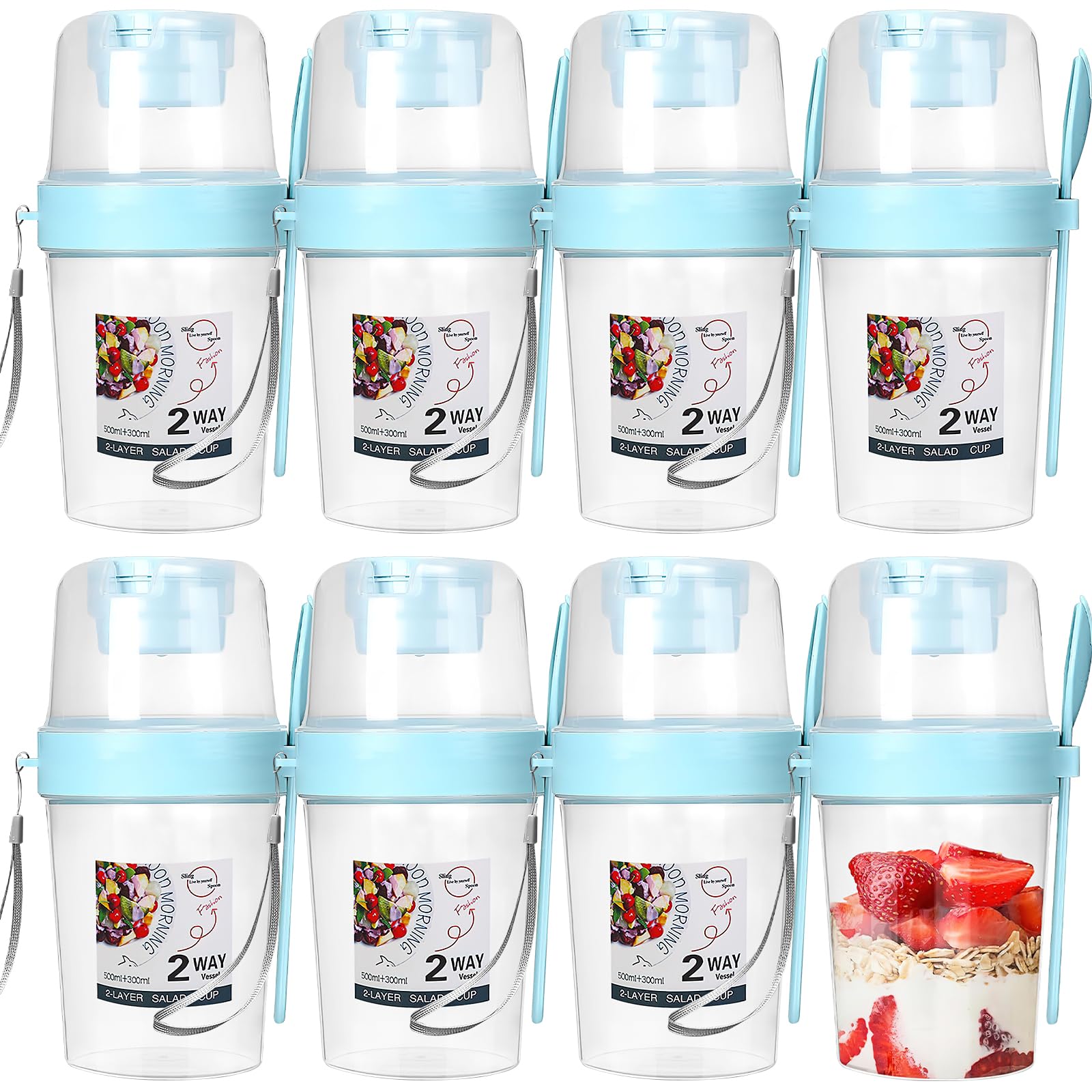 8 Pack Plastic Yogurt Pots with Lids, Reusable Overnight Oats Container
