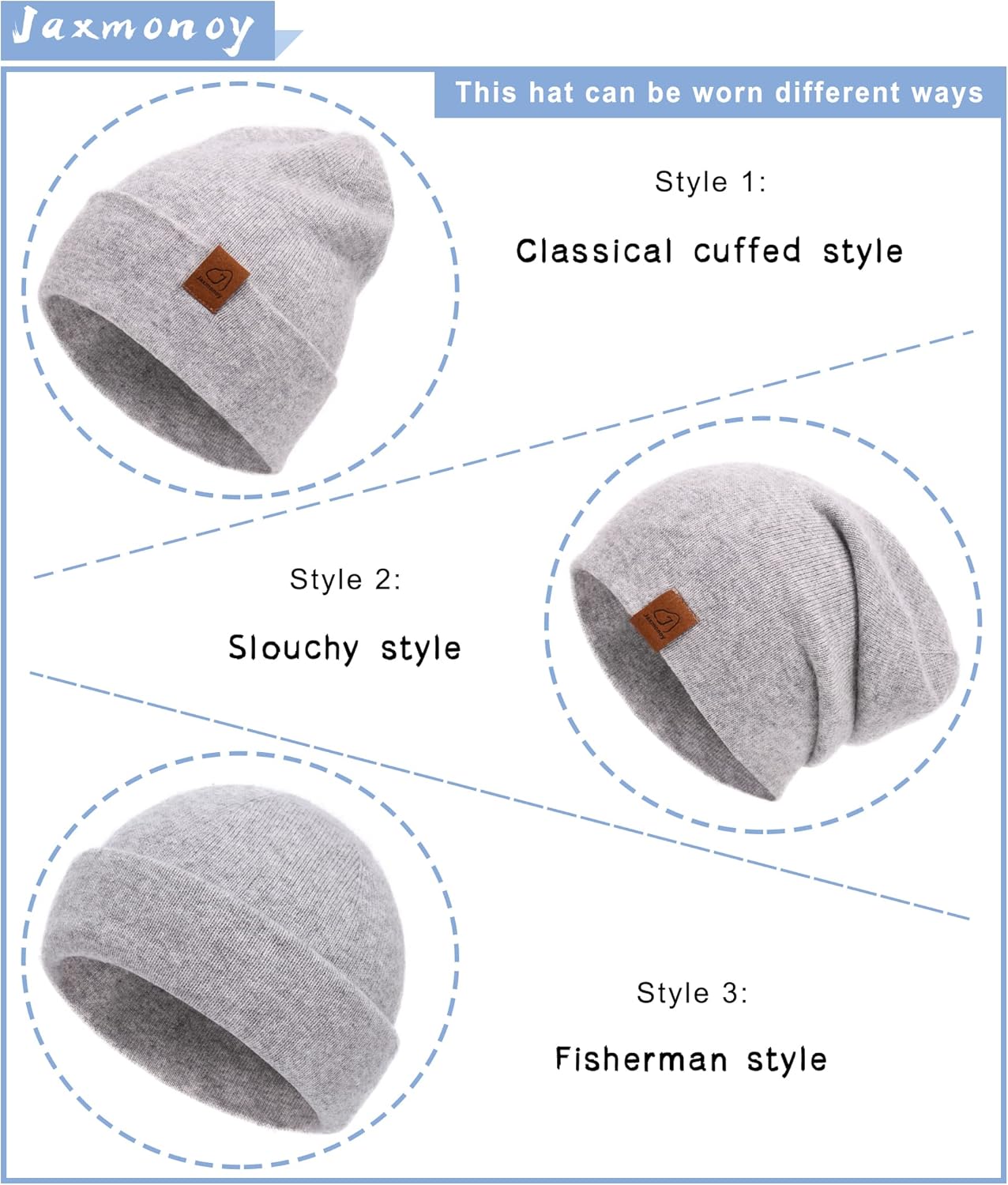 jaxmonoy Slouchy Knit Beanies Winter Hats for Women Men Soft Warm Reversible Slouch Cuffed Skull Knitted Beanie Cap - Image 8