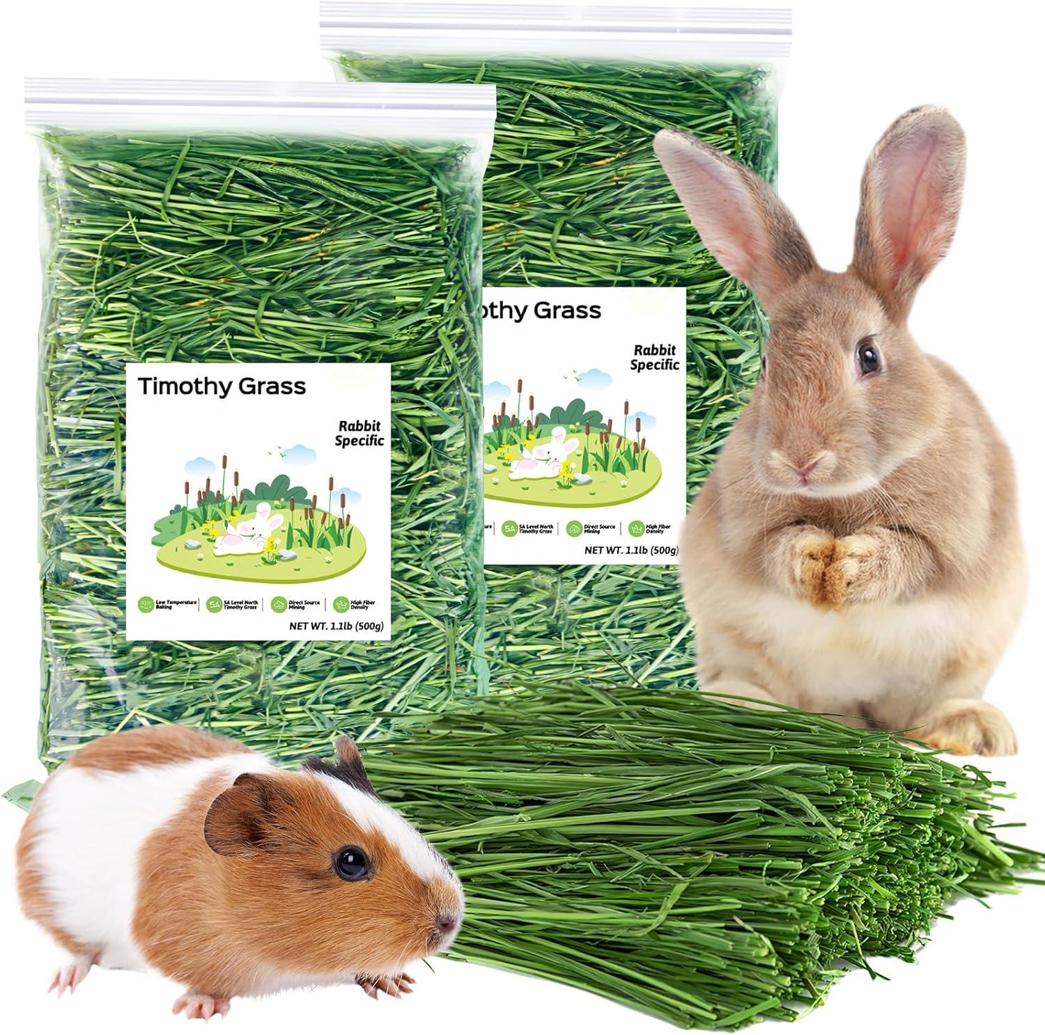 Fhiny Timothy Hay for Rabbit, 3.3LB Hand-Selected Premium Natural Timothy Hay Chinchilla Hay Hamster Food for Bunny Guinea Pig Chinchilla Hamster & Other Small Animals（52.8 Ounces）