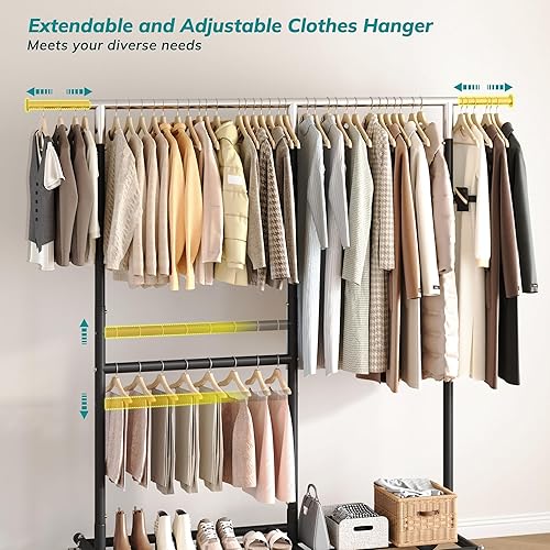 Miniatura 4 de Raybee Perchero para Ropa Resistente 200+LBS, Percheros para Colgar Ropa, Perchero de Metal con Ruedas, Perchero Comercial para Prendas Rodante