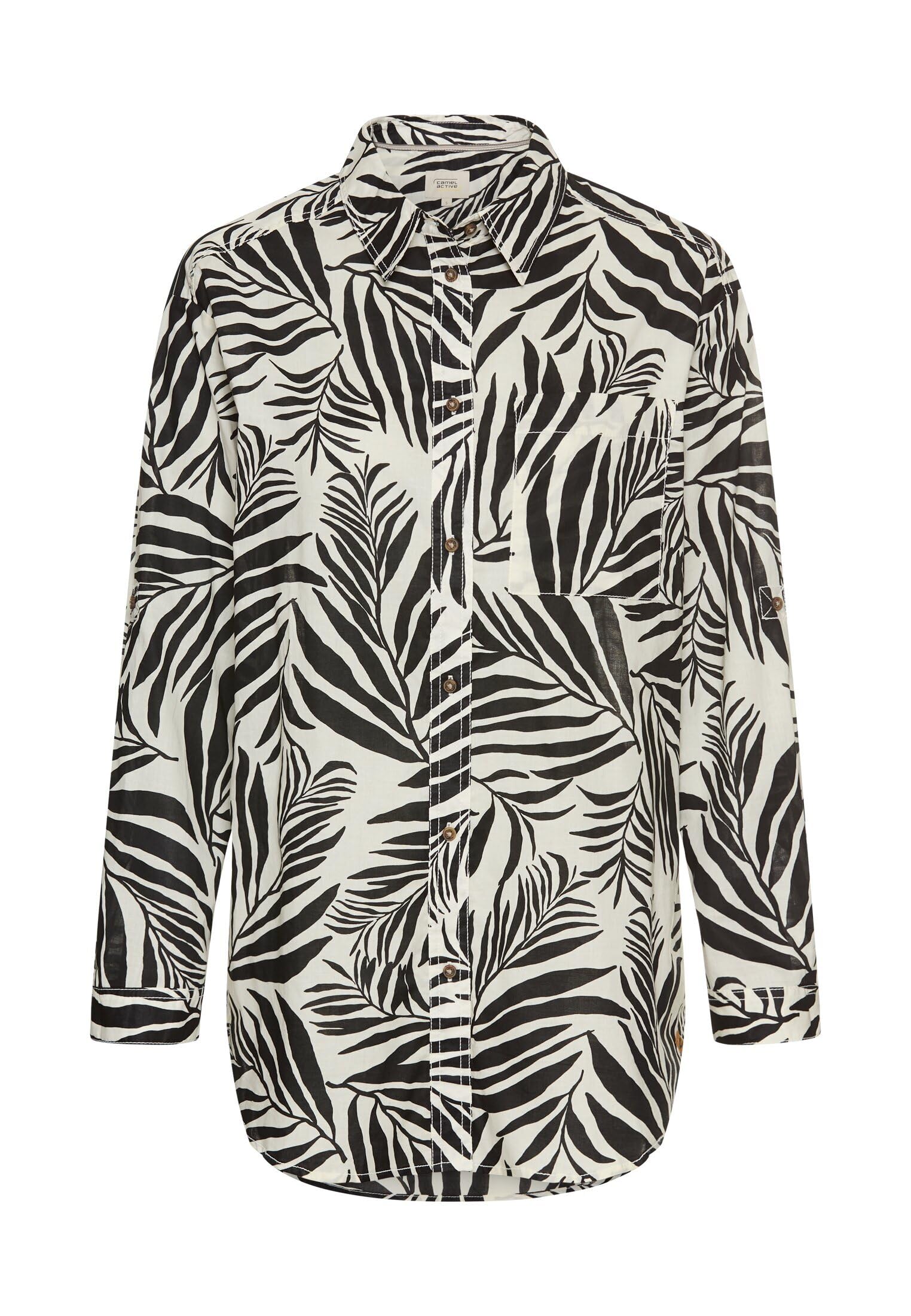 camel active Women's Floral Print Cotton Shirt Blouse, Black, XL