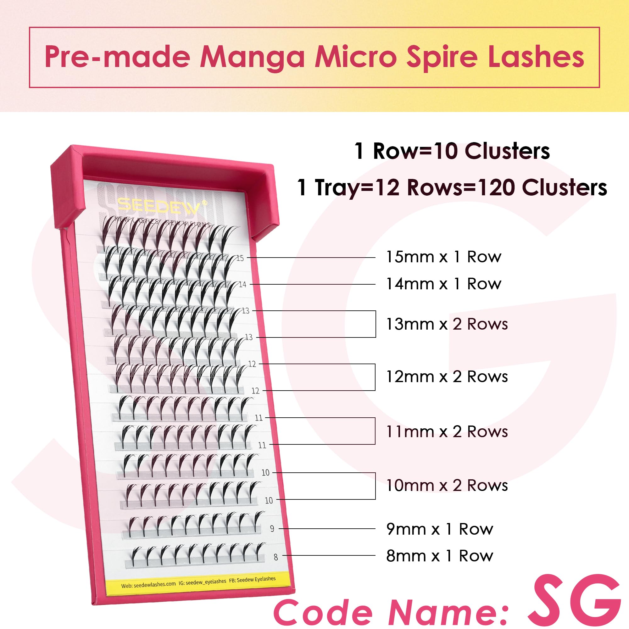 SEEDEW Pre-Made Manga MicroSpire Lashes, SG-120PCS C Curl MIX8-15mm 0.07mm 12 Rows/Tray, Quickly Apply, Beginner Friendly - Image 3