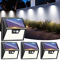 LOTMOS 4 Pezzi Luce Solare Led Esterno, 176 LED Faretto LED da Esterno con Sensore di Movimento