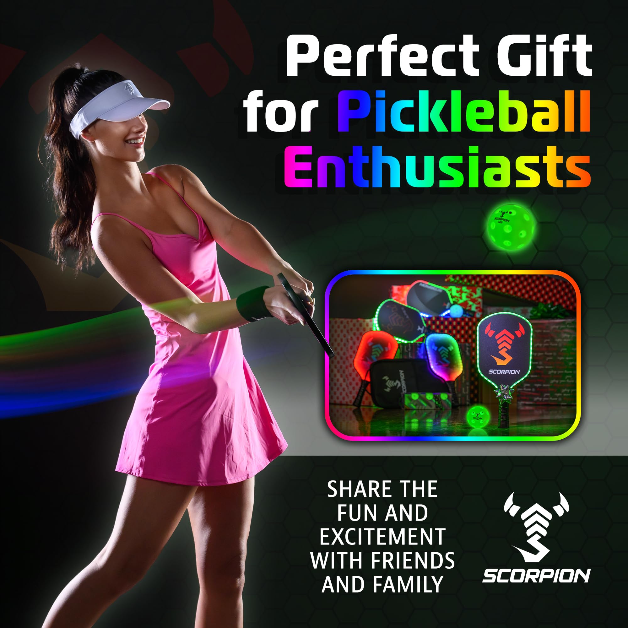 SCORPION Palline da pickleball a LED, confezione da 6