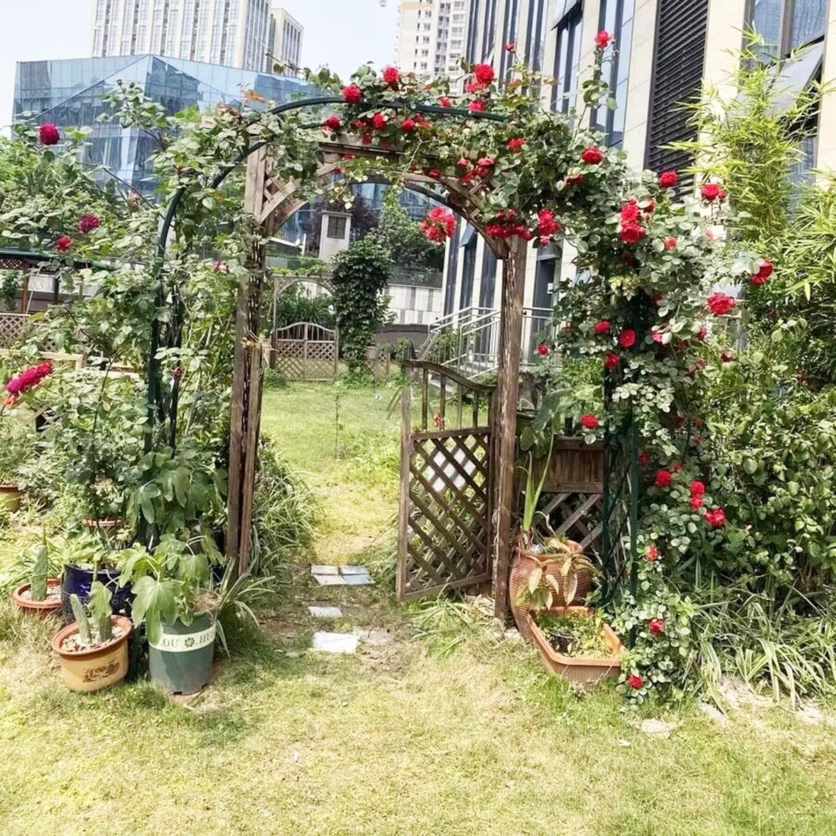 Supporto per arco da giardino in metallo, traliccio in acciaio resistente, per piante rampicanti, resistente alle intemperie, decorazione per arco di nozze, per patio, cortile