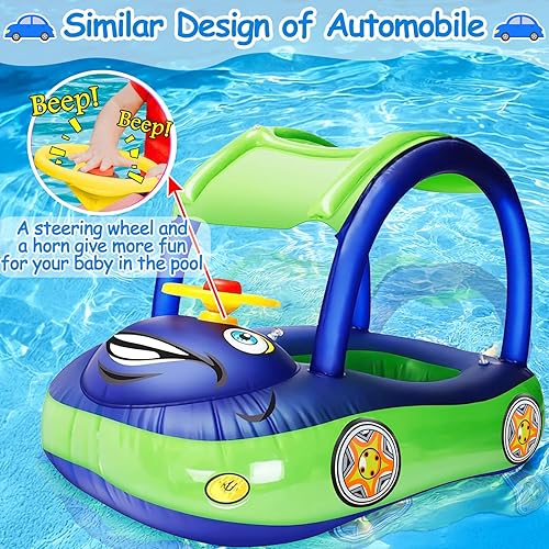Miniatura 17 de iGeeKid Flotador inflable de piscina para bebé con toldo, asiento de seguridad para bebé, flotadores de natación en forma de automóvil, flotadores