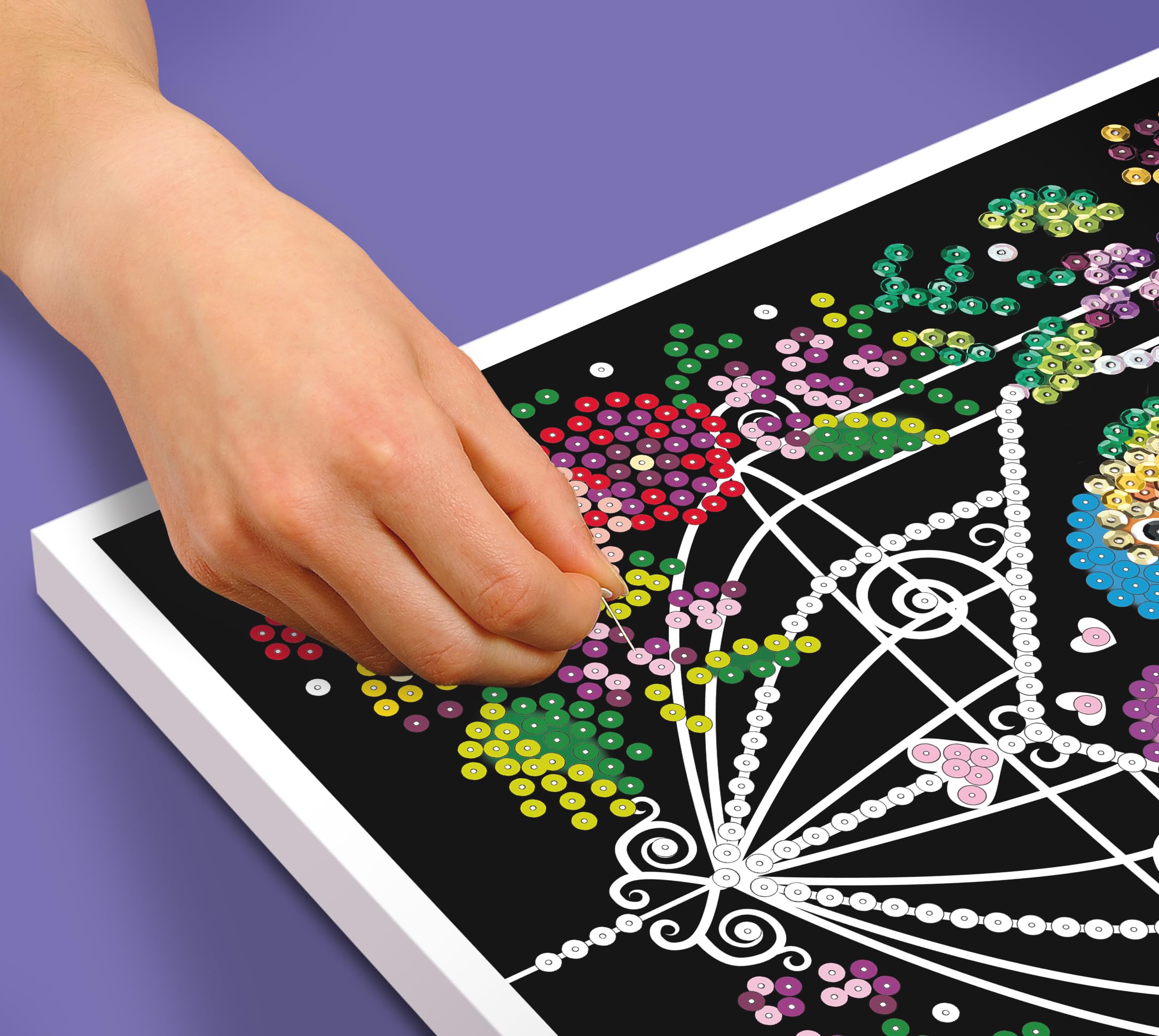 Kitfix - Sequin Art Purple - Cage à oiseaux - Image à paillettes - 27 x 36 cm - Kit de création pour enfants, adolescents et adultes de plus de 8 ans - 1945
