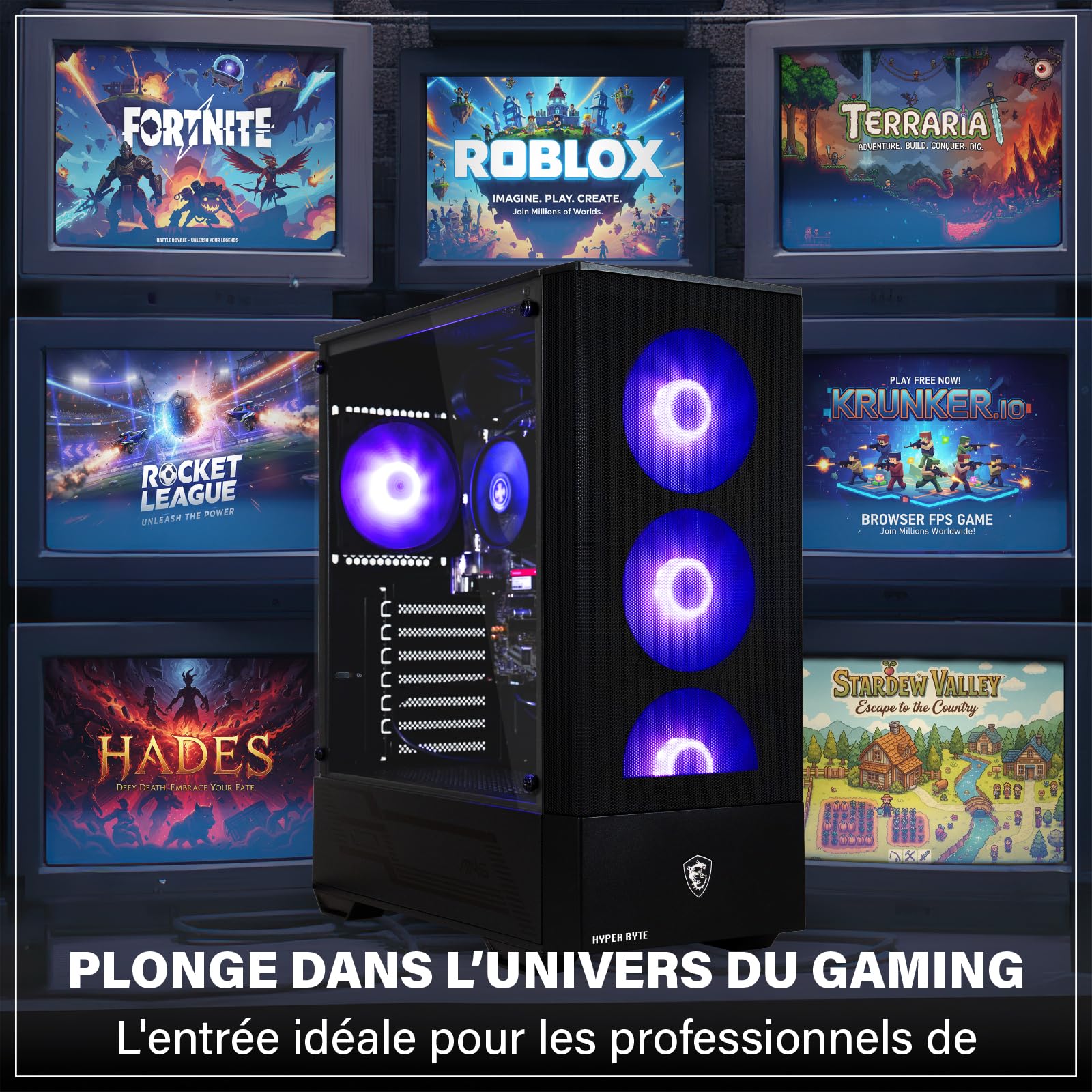 HYPER BYTE® Gaming Pc Essential - Ordinateur avec AMD Ryzen 3 3200G à 4,0 GHz | Vega 8 | 16 Go RAM DDR4 | Disque Dur SSD de 256 Go | Tour Gaming | Wi-FI | Windows 11 Pro