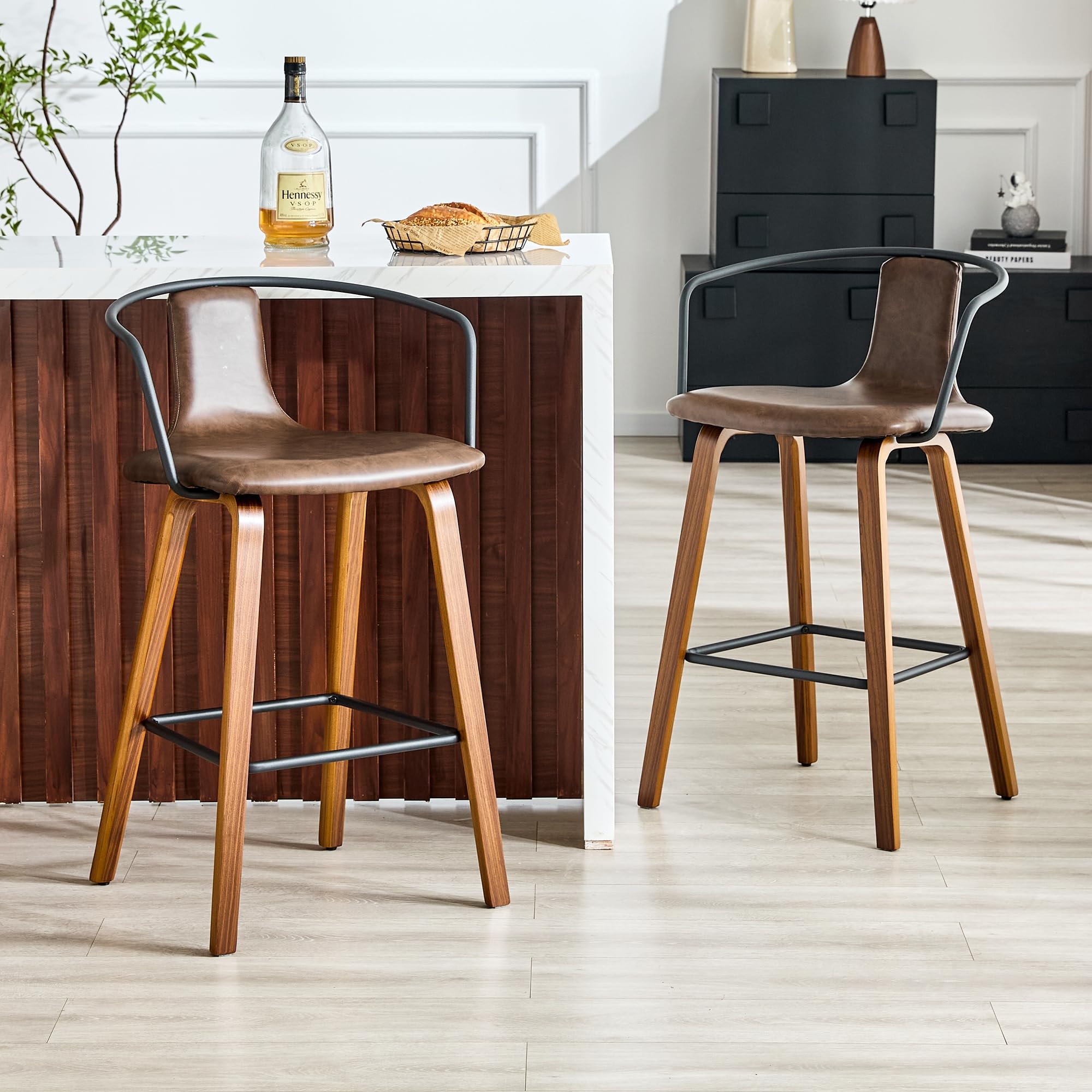 Tabouret de bar scandinave bois lot de 2 tabourets de cuisine marron