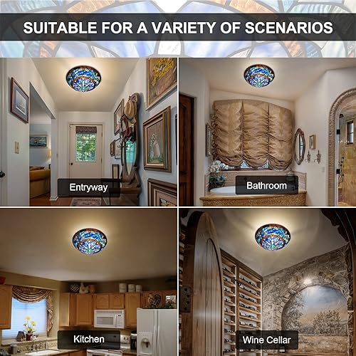 Miniatura 5 de ARTZONE Tiffany - Luces de techo de vitral, 2 luces de techo de 12 pulgadas Tiffany de montaje empotrado para dormitorio, comedor, sala de estar,