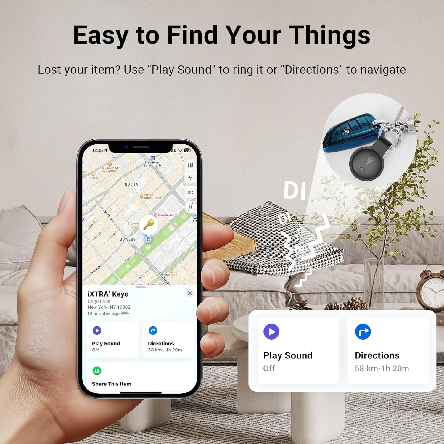 iXTRA New Air Tracker Tag-4Pack with Holder, Bluetooth Item Finder Work with Apple Find My APP (iOS Only), Easy Battery Replacement, Smart Keys Finder and Item Locator for Keys,Wallet,Pet (4 Black)