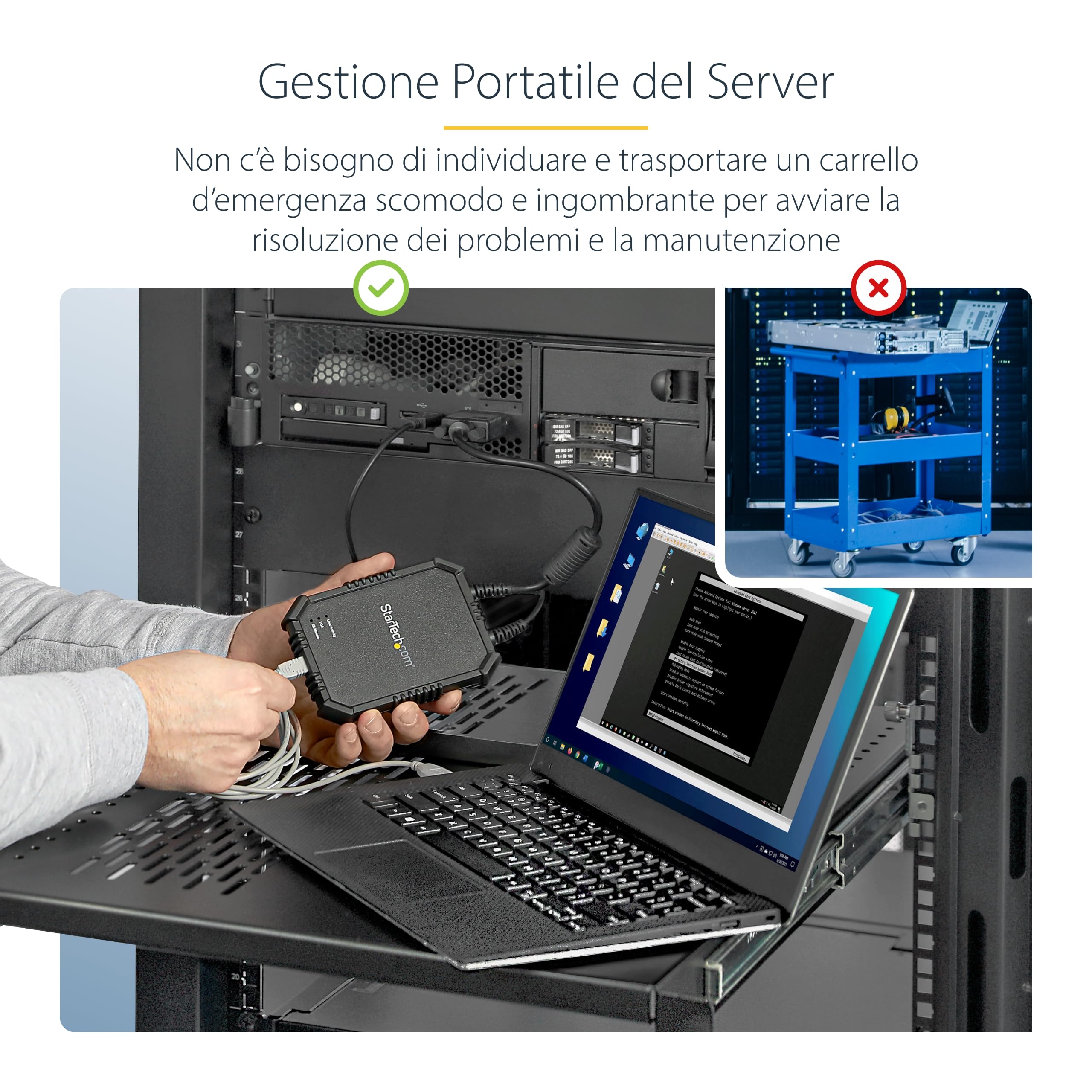 StarTech Adattatore Crash Cart Robusto, Console KVM USB/VGA (NOTECONS02X) | Alloggio robusto e resistente, Trasferimento file, Acquisizione video, Ideale per uso sul campo
