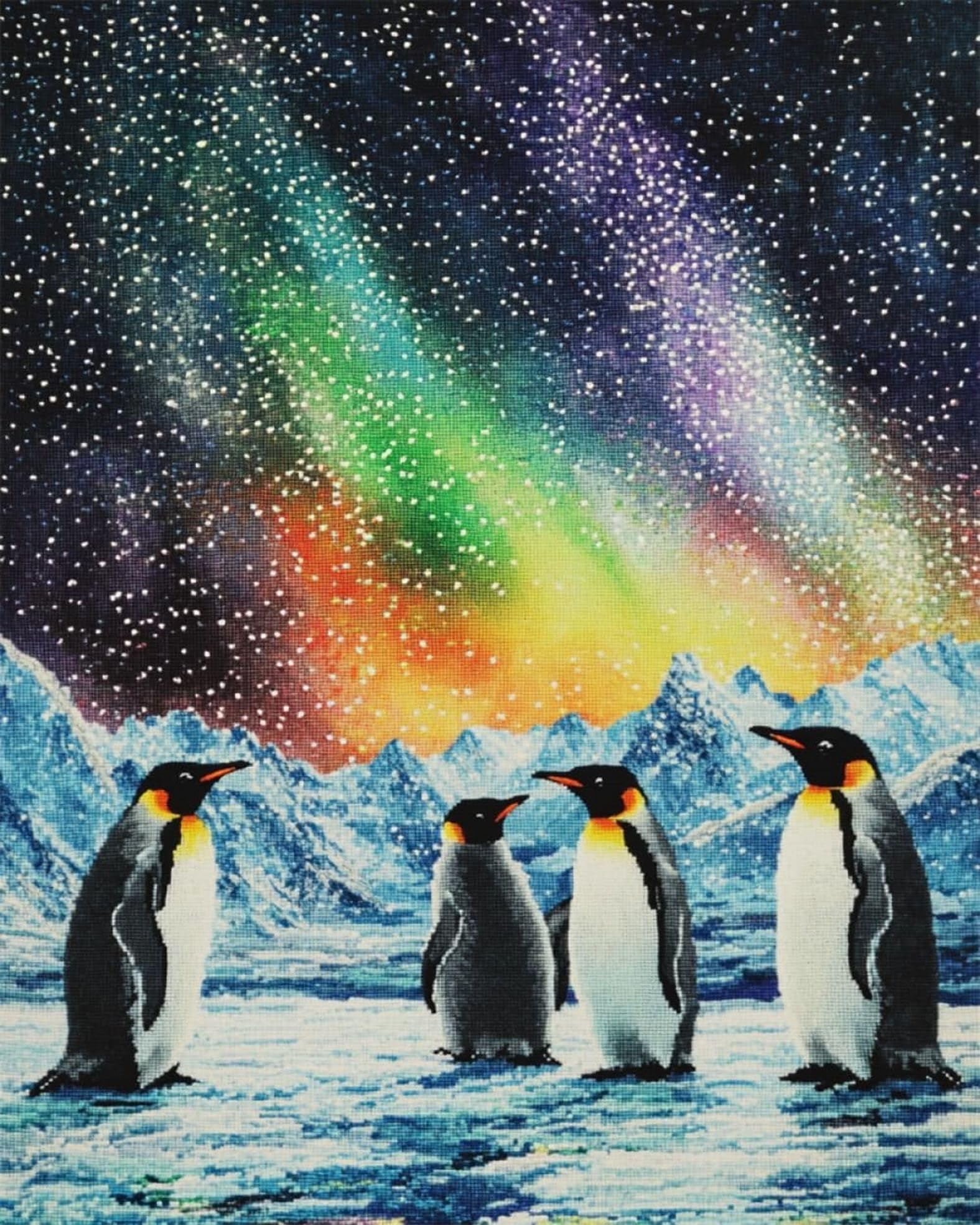 LEYIUYIU Kit punto croce stampato semplice fai da te per principianti adulti 11CT motivi di ricamo a mano decorazione della parete di casa - Pinguino Aurora - 40x50cm