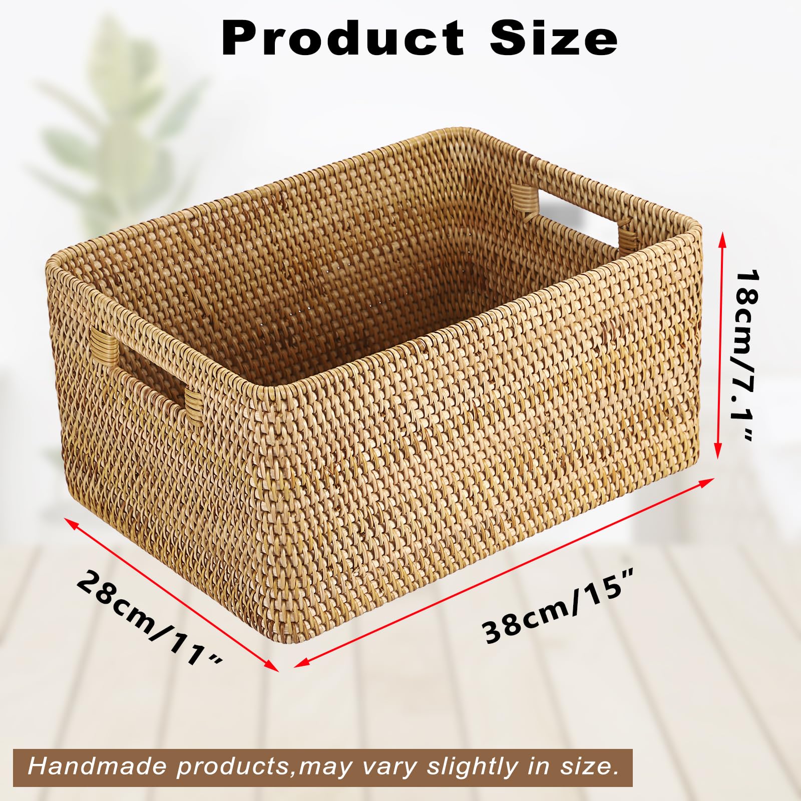 IGNPION Cestino in vimini aperto decorativo, multiuso, per mensole, bagno, cucina, soggiorno, ufficio, 38 x 28 x 18 cm