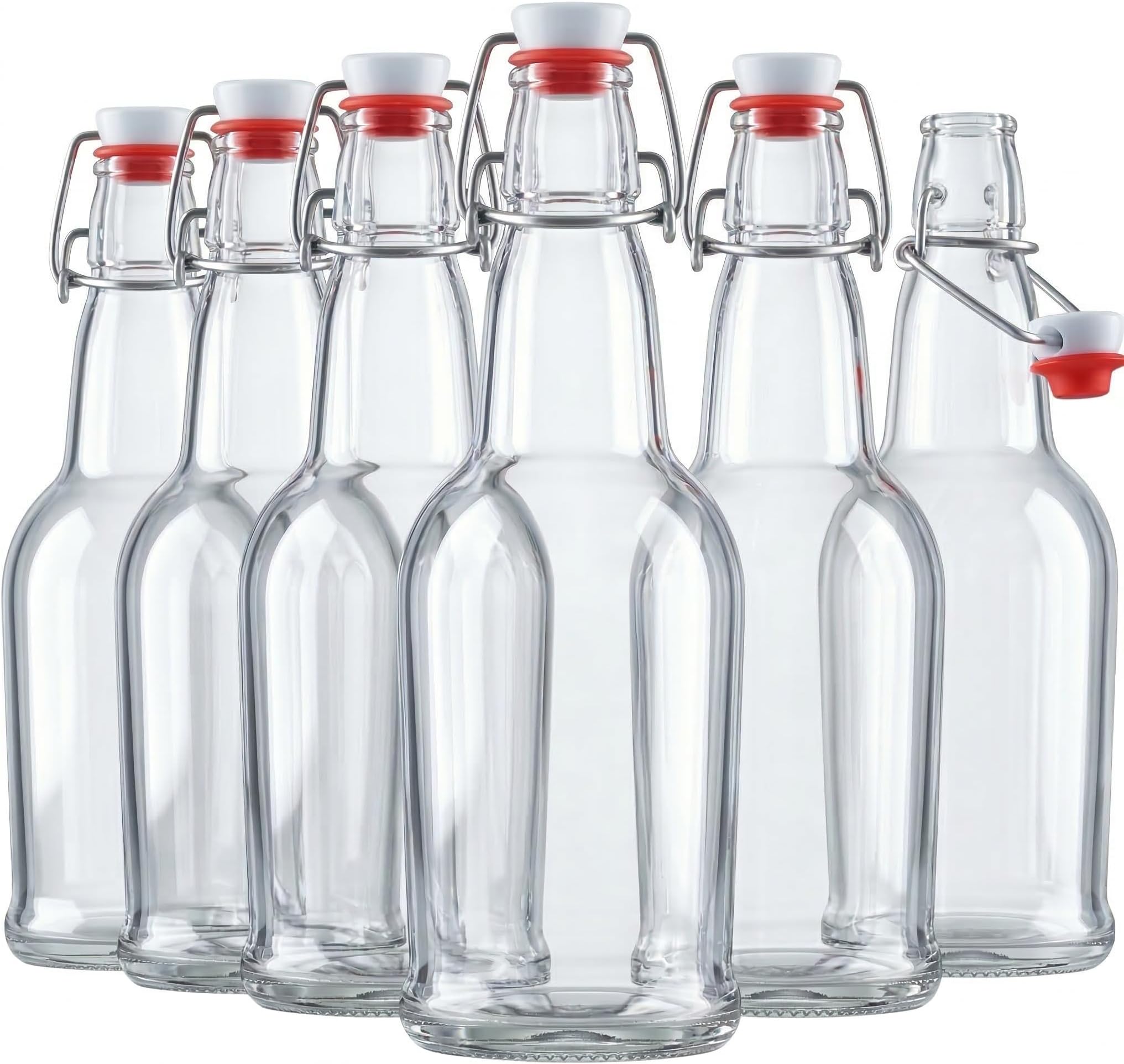 Jheppbay Glass Swing Top Beer Bottles - 16 Ounce (6 Pack) Grolsch Bottles, with Flip-top Airtight Lid, for Carbonated Drinks, Kombucha, 2nd Fermentation, Water Kefir, Clear Brewing Bottle.
