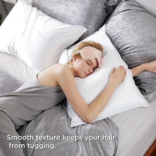 Miniatura 2 de Bedsure Funda de almohada de satén sedoso para el cabello, fundas de almohada de satén blanco tamaño estándar con cremallera, paquete de 2 unidades,
