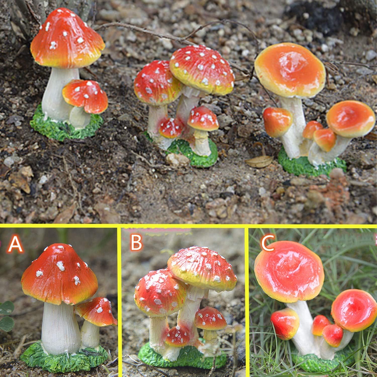 Mushroom Set for Garden,Red Toadstool Mushroom Ornaments Ideal Fairy Garden Decoration Decor