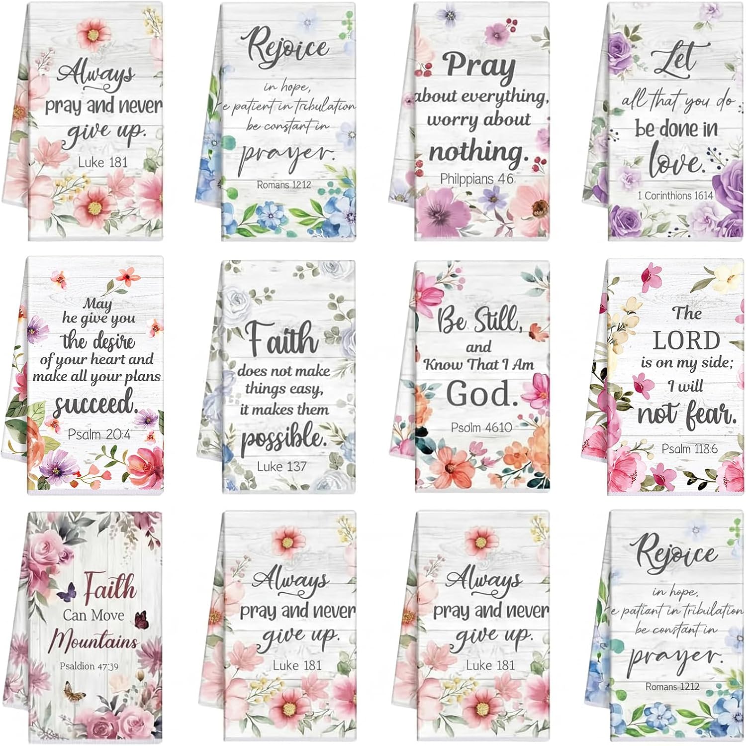 Ganeen 30 Pcs Religious Christian Kitchen Towel Floral Bible Verse Dish Towels Absorbent Inspirational Scripture Hymn Tea Towel Christian Gift for Women Men Housewarming (Flower)