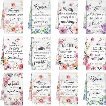Ganeen 20 Pcs Religious Christian Kitchen Towel Floral Bible Verse Dish Towels Absorbent Inspirational Scripture Hymn Tea Towel Christian Gift for Women Men Housewarming Flower