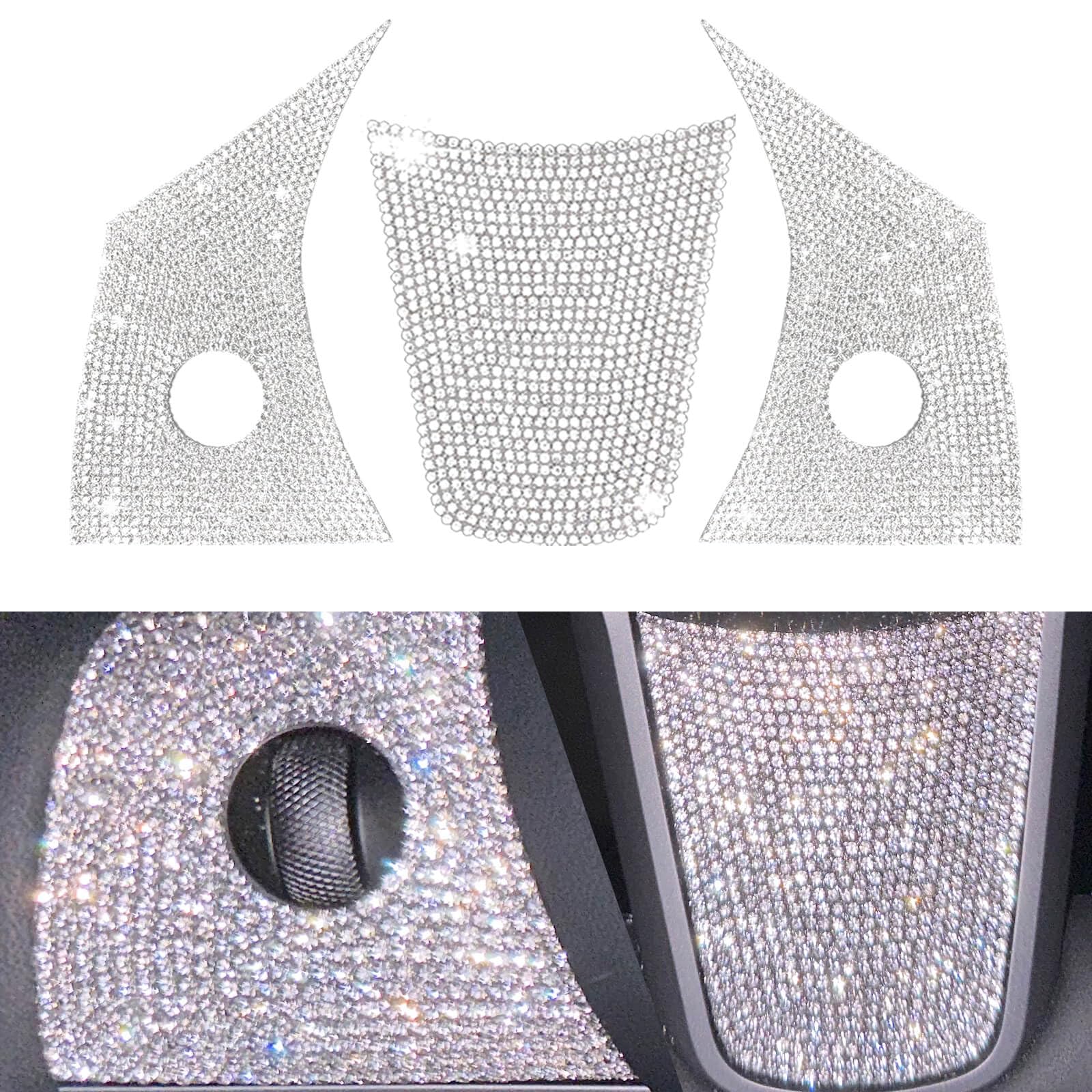 Yeapop Bling Rhinestone Control Panel Decals for Tesla Model 3 & Y, 3Pcs Sparkly Car Accessories