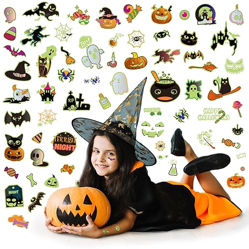 Miniatura 6 de 124 tatuajes temporales de Halloween que brillan en la oscuridad para niños, calcomanías de tatuaje falsas luminosas impermeables para fiesta de
