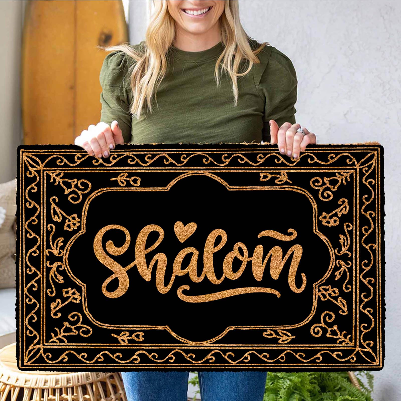Shalom – Paillasson d'extérieur pour porte d'entrée, entrée extérieure, vacances, tapis de bienvenue amusant avec envers en caoutchouc - 60 x 40 cm