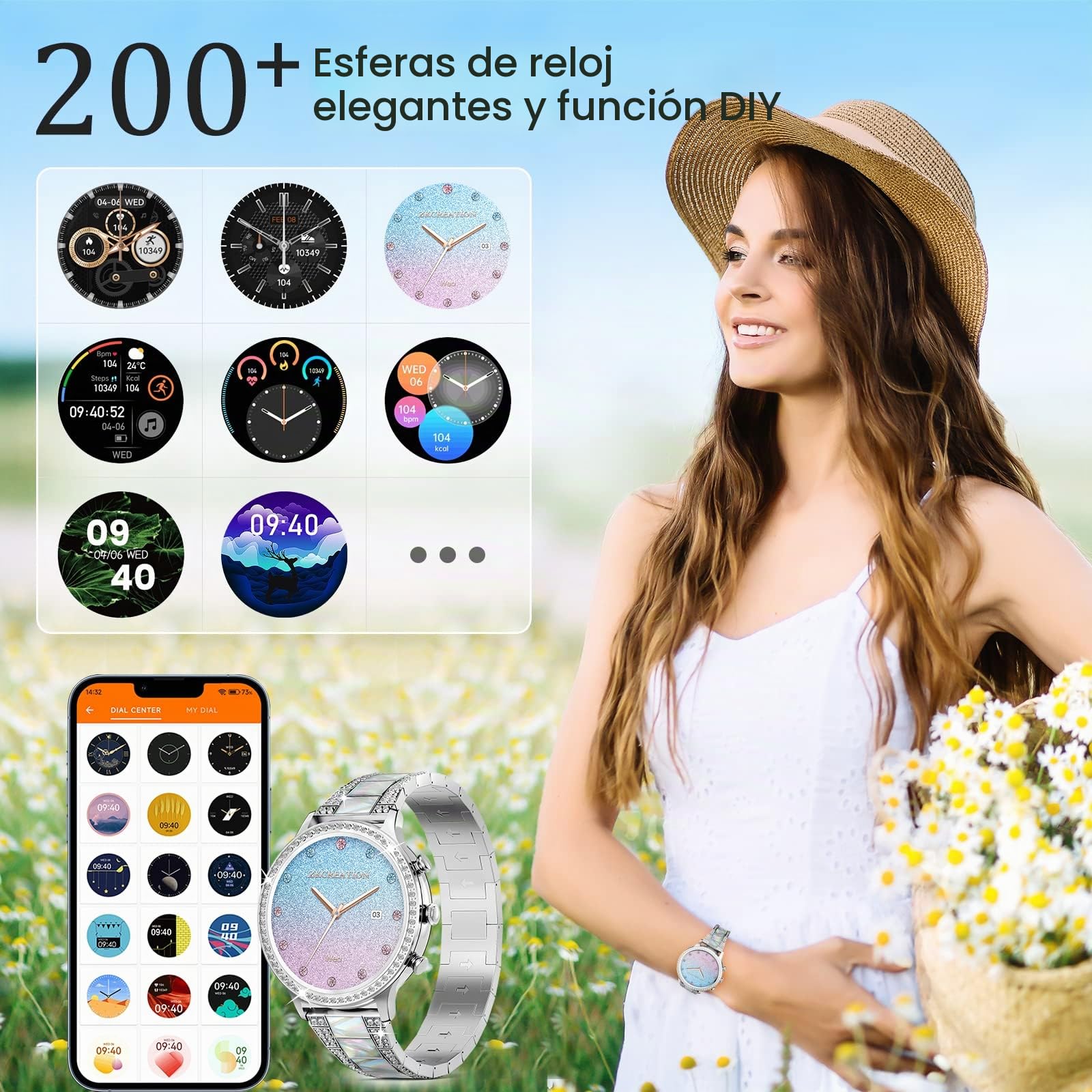 ZKCREATION Reloj Inteligente Mujer con Llamadas y WhatsaApp - Smartwatch Mujer con Presión Arterial Pulsómetro Pulsera Actividad con Monitor Sueño 20 Modo Deportivo Pulsera Reloj Regalos para Mujeres