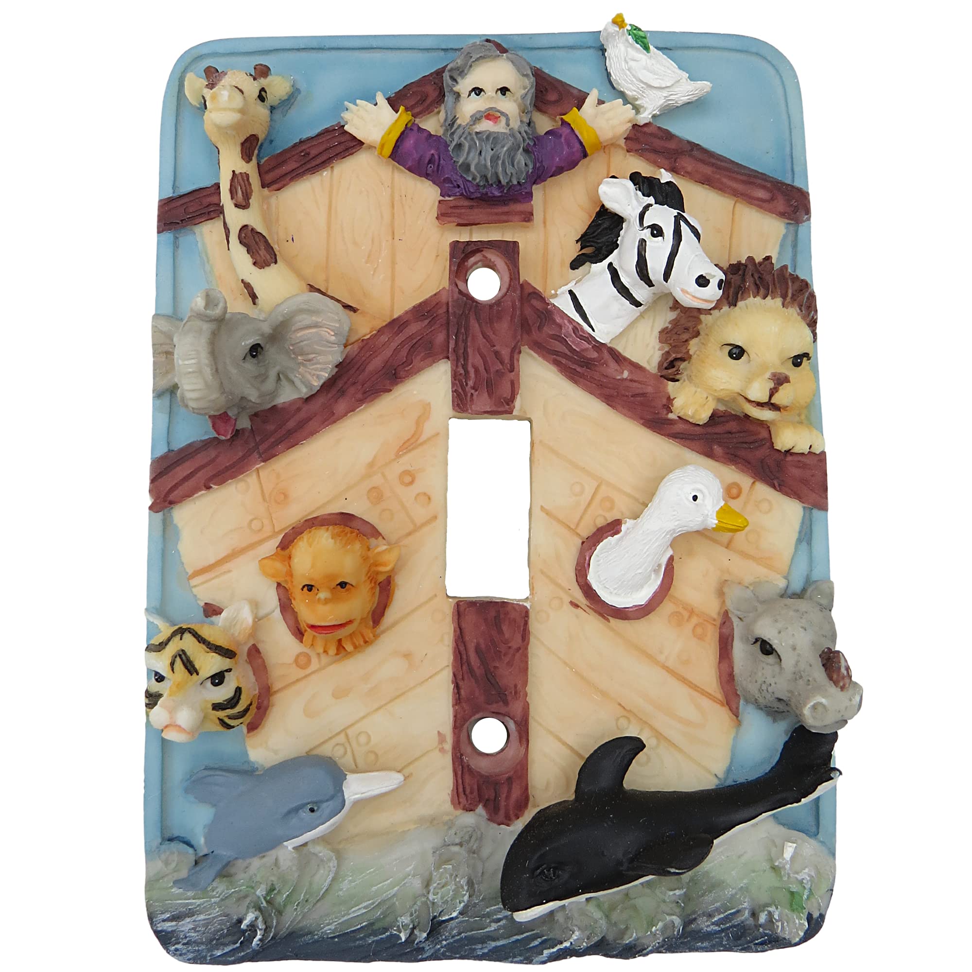 Noah's Ark Fully Painted Resin Light Switch Cover for Boys Bedroom, Safari Nursery Decor, 4 3/4 Inch