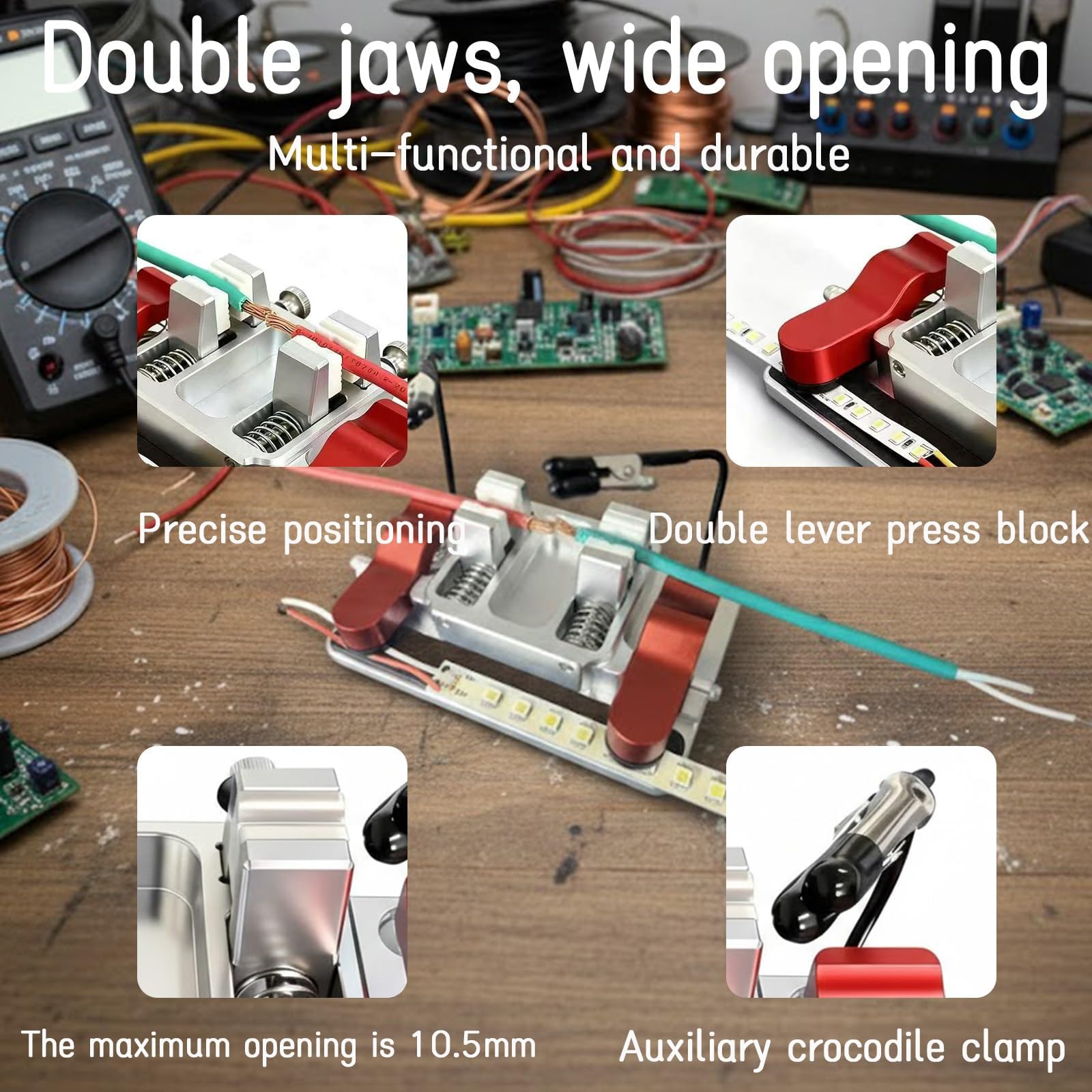Stacja lutownicza Pomocne dłonie z zaciskami do stołu spawalniczego, aluminiowym zaciskiem lutowniczym, narzędziem lutowania trzeciej ręki do drutu PCB Taśmy LED, wytrzymała podstawa, żaroodporna