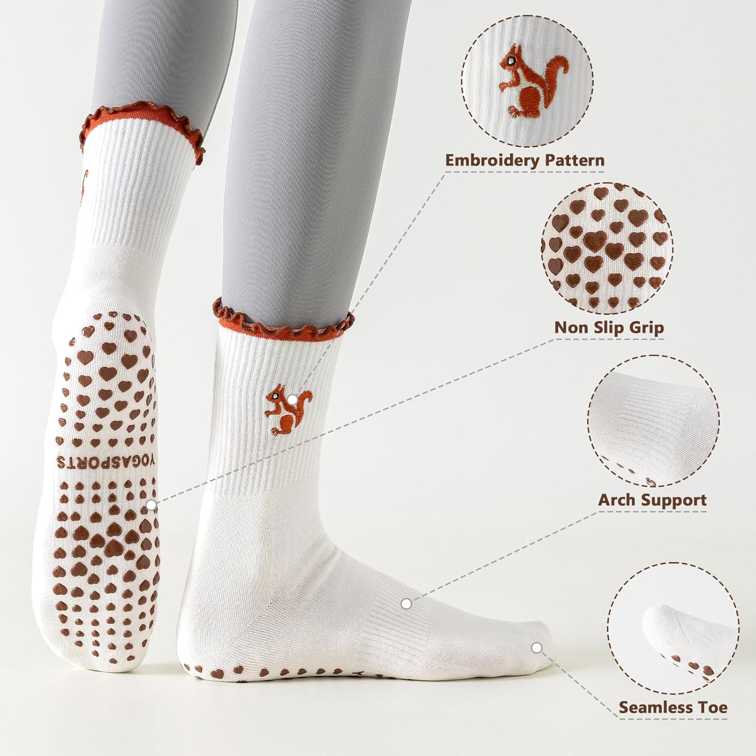 Pilates Grip Socks for Women,Non-Slip Yoga Socks,Ruffle Cute Barre Athletic Crew Grippy Sock Workout Hospital - Image 2