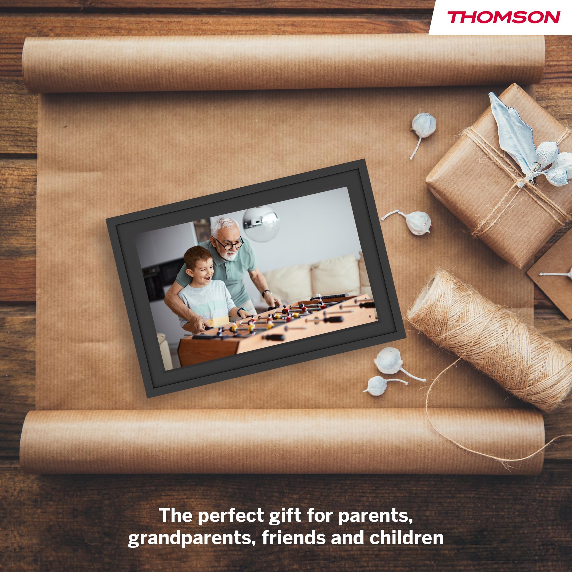 Thomson Cadre Photo Numérique 10 Pouces, Écran IPS, Écran Tactile HD, WLAN, Partage Direct Via App, Fonctions Intelligentes, Cadre Photo Électronique avec 32 Go de Mémoire, Rotation Automatique