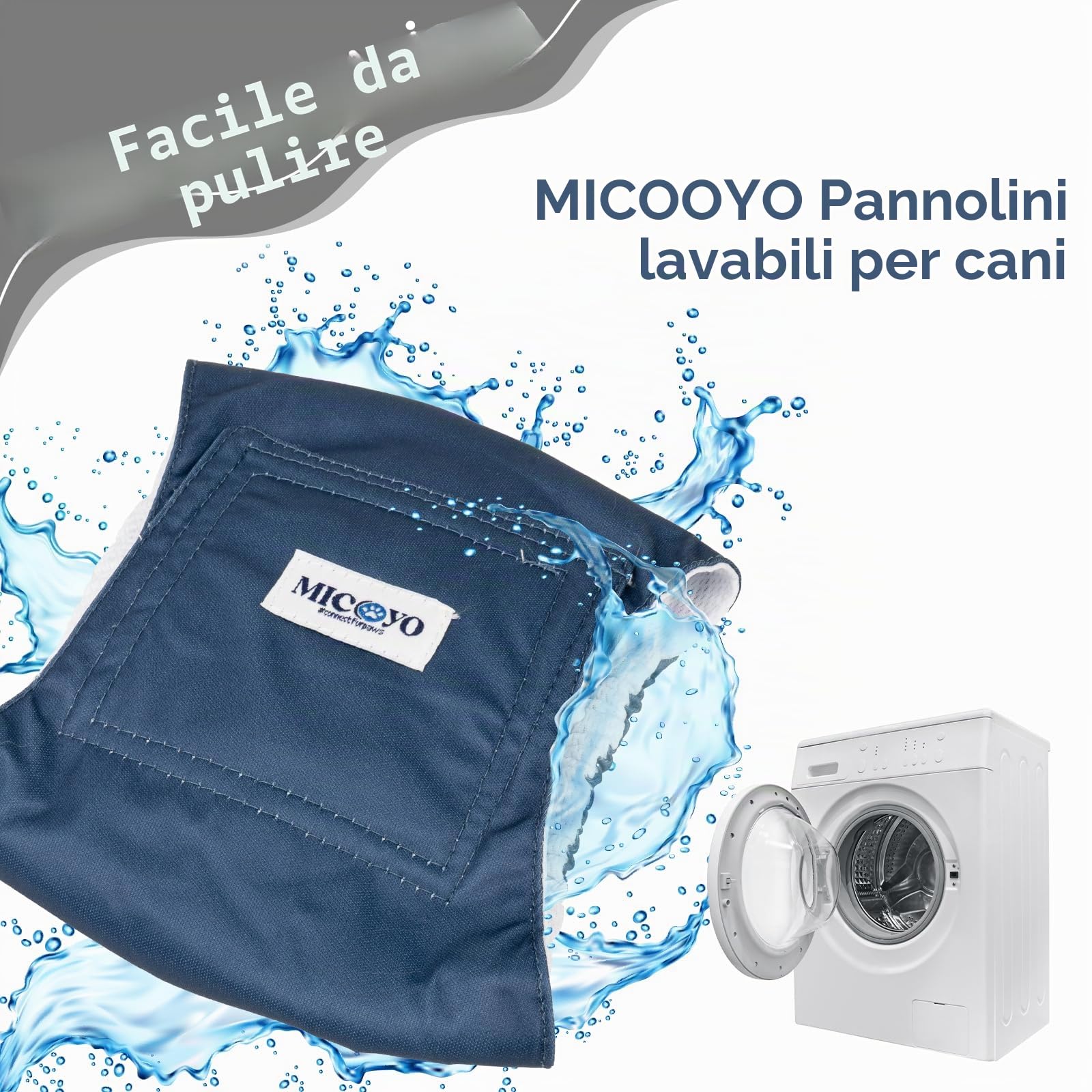 MICOOYO Pannolini lavabili per cani maschi, pannolini assorbenti per cani con chiusura a strappo regolabile, pannolini riutilizzabili per cani, confezione da 3, M