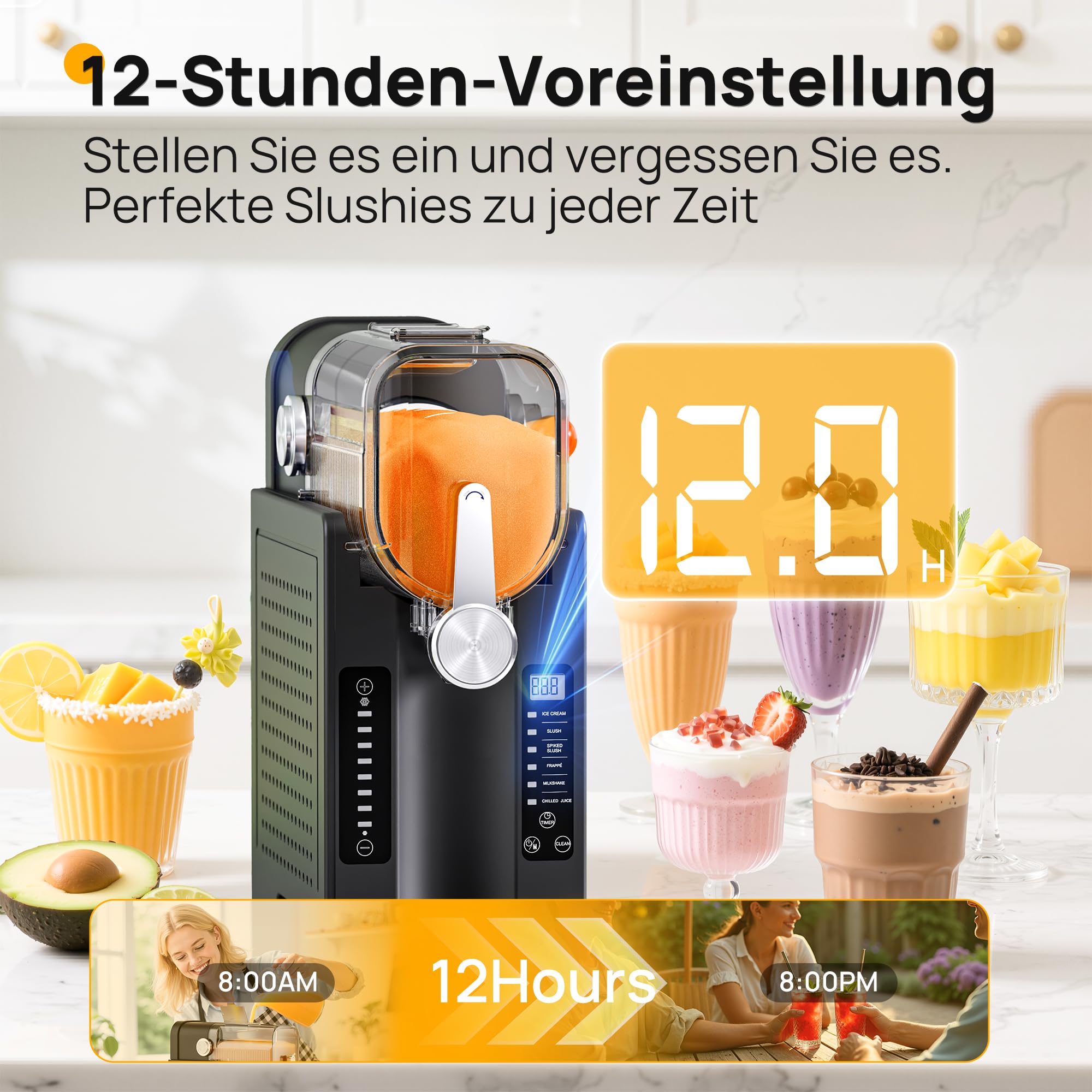 INITIO Slush Machine 2L Slushie Machine per la casa per Slushi, Frappé, Milkshake & Margarita, senza ghiaccio necessario, display LED, autopulente, nero, AD03, 6 programmi + 1 confezione